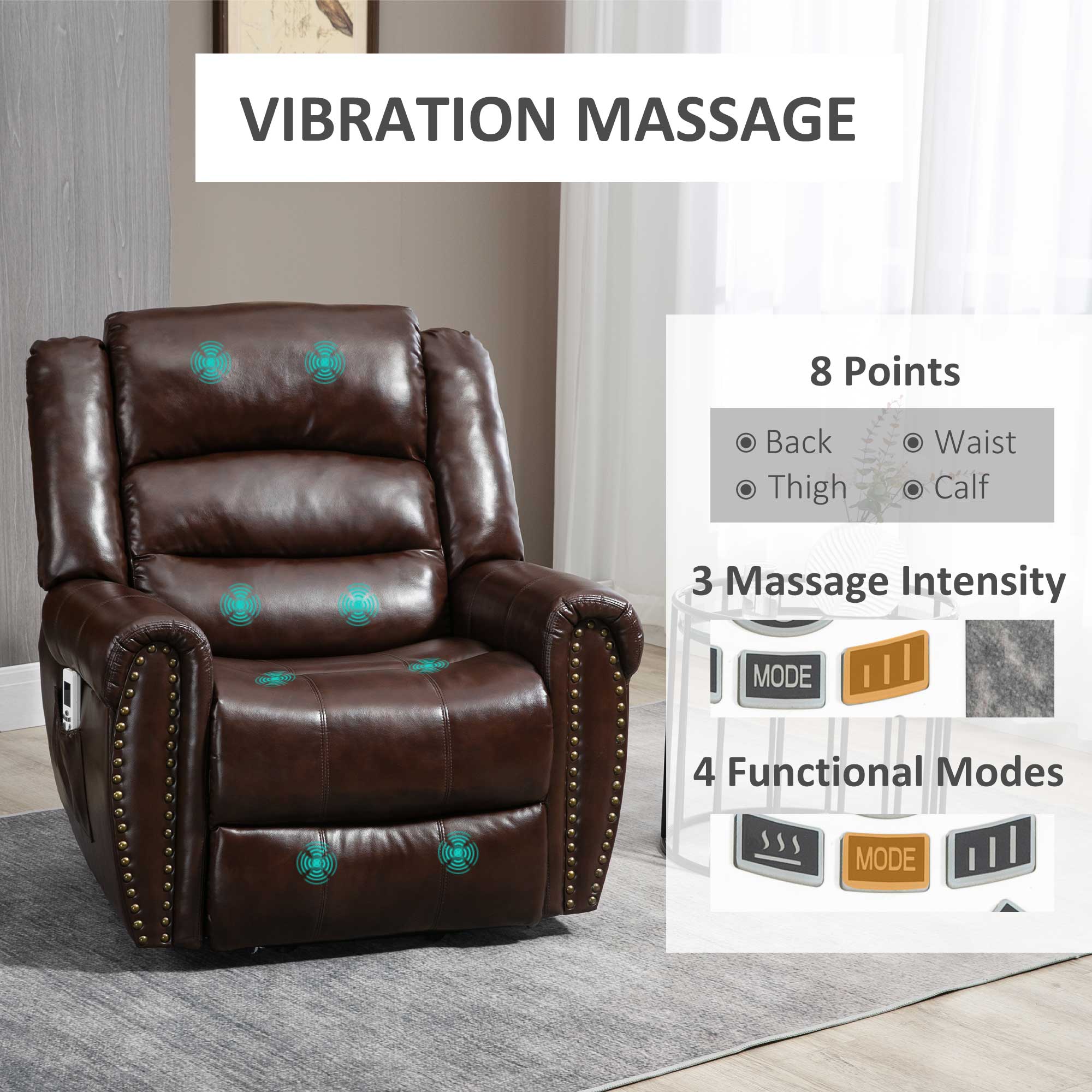 Dual Motor Electric Power Lift Recliner Chair for Elderly with Massage PU Leather Remote Control Brown