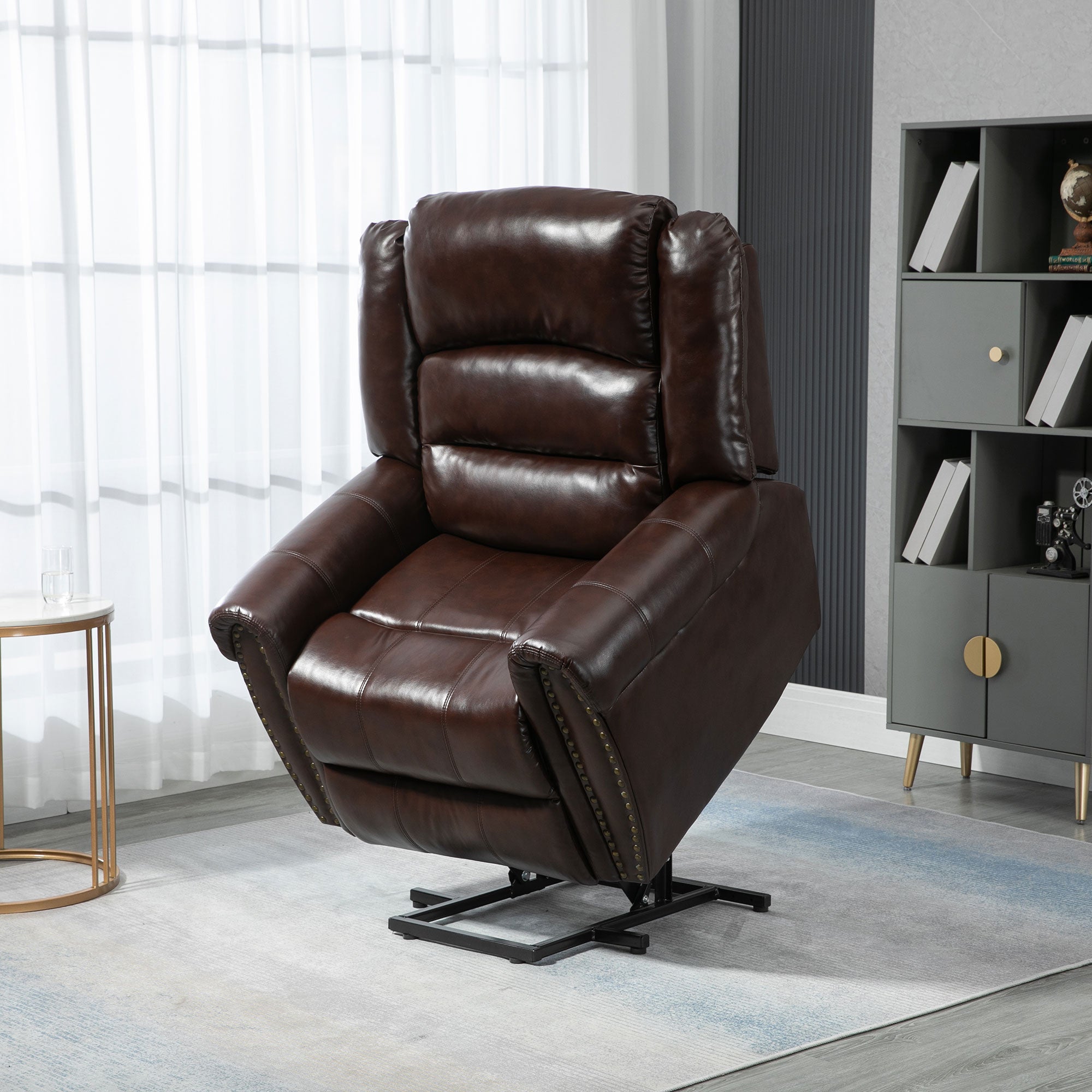 Dual Motor Electric Power Lift Recliner Chair for Elderly with Massage PU Leather Remote Control Brown