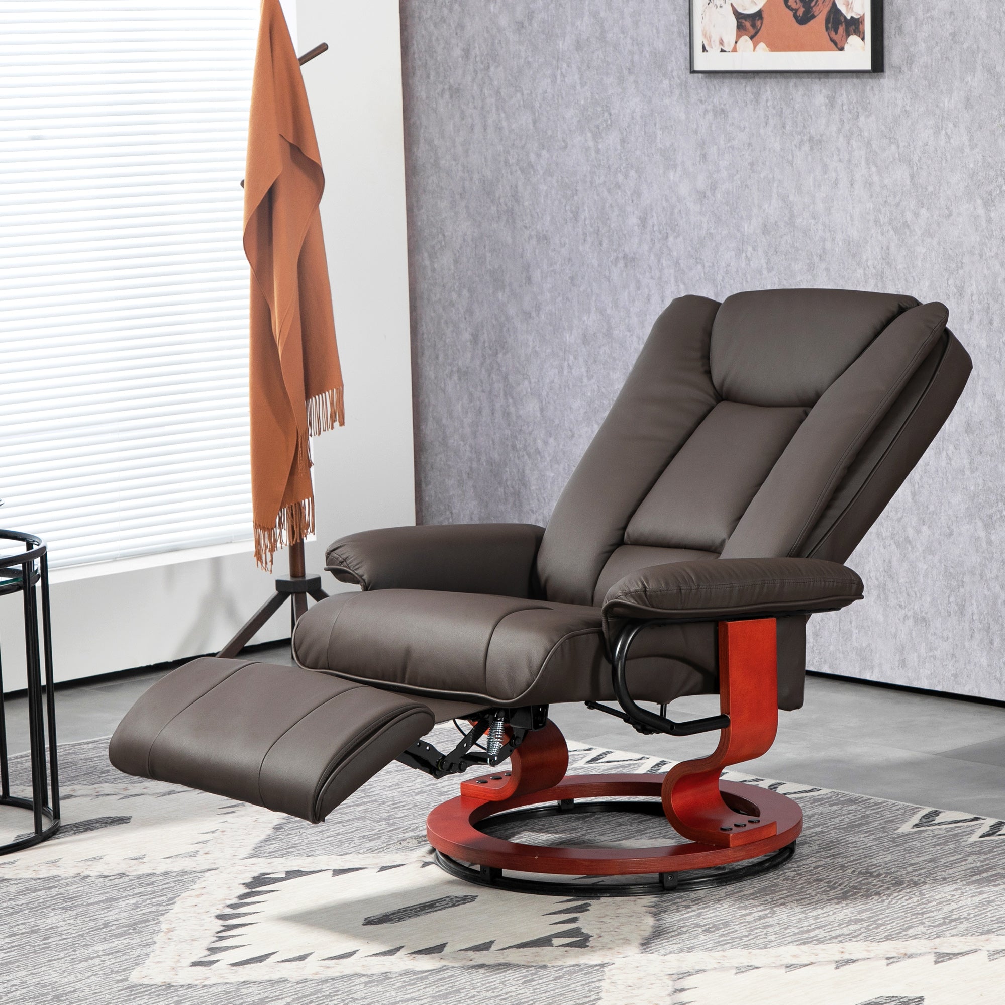 Manual Swivel Recliner Chair, PU Leather Reclining Chair with Footrest for Living Room, Brown