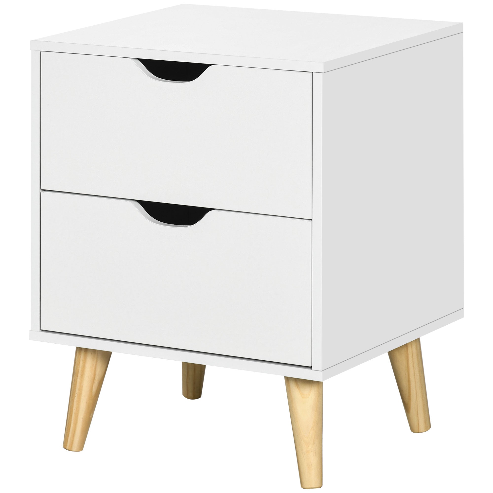 HOMCOM Modern Nightstand, Bedside Table with 2 Drawers, End Table with Wood Legs for Bedroom, White