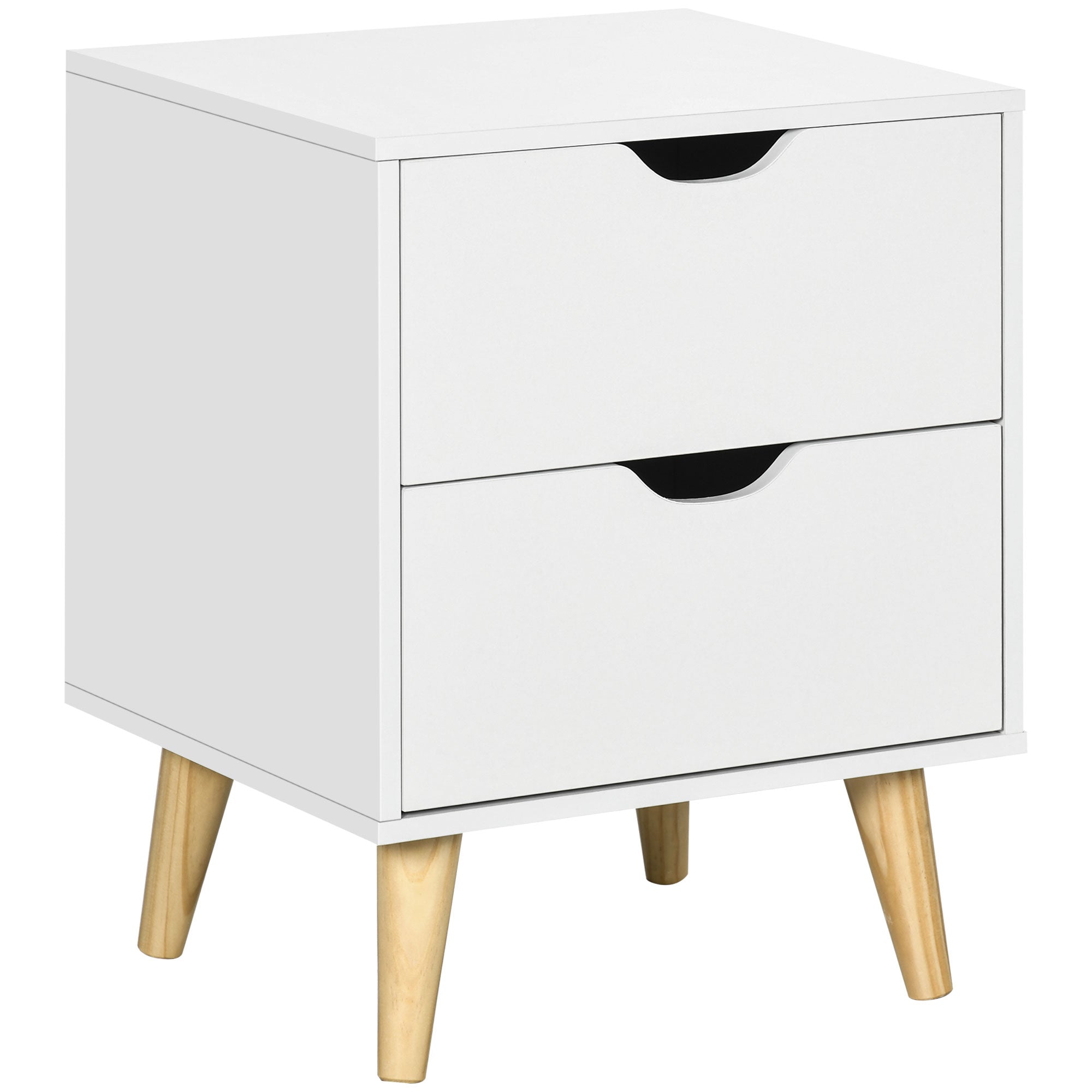 HOMCOM Modern Nightstand, Bedside Table with 2 Drawers, End Table with Wood Legs for Bedroom, White