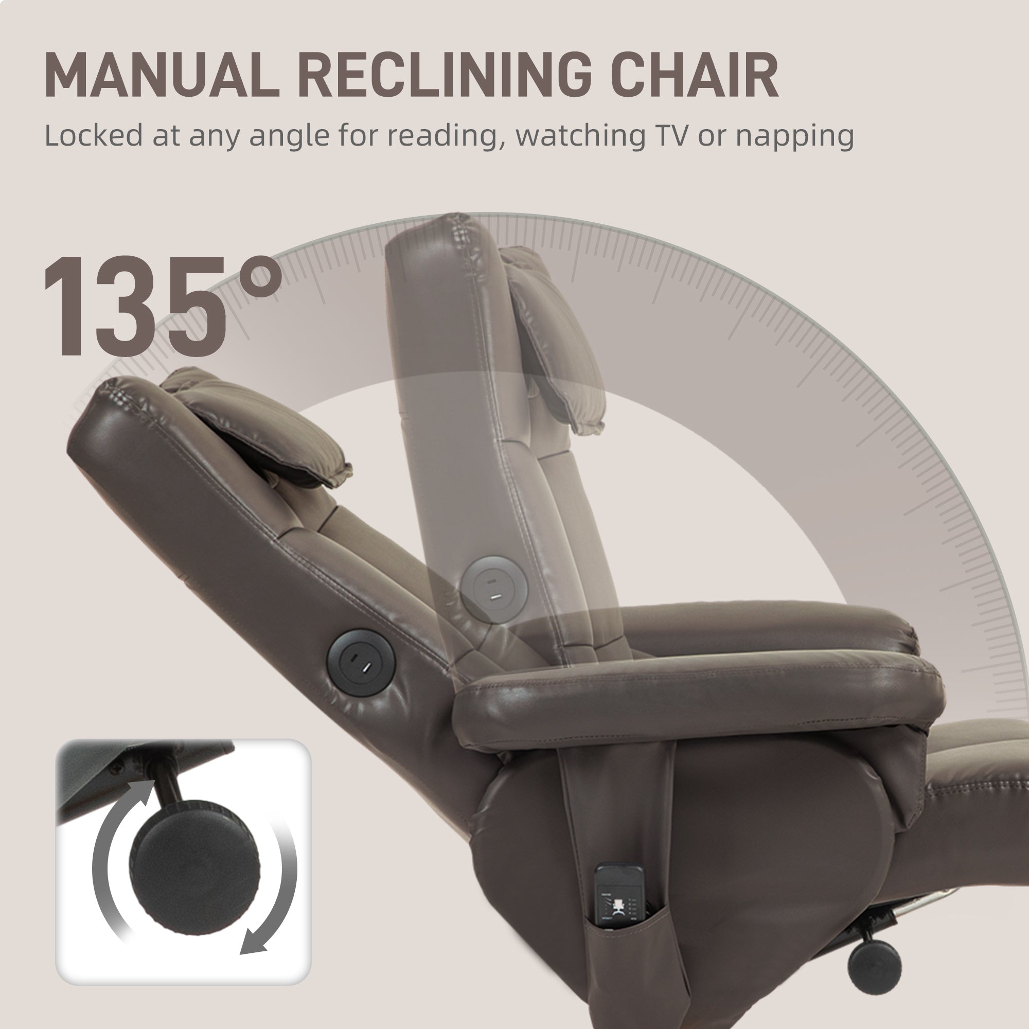 HOMCOM Massage Recliner Chair with Footstool, Upholstered Armchair with Adjustable Backrest, Remote Control, Hidden Storage and Charger for Living Room, Bedroom, Dark Brown