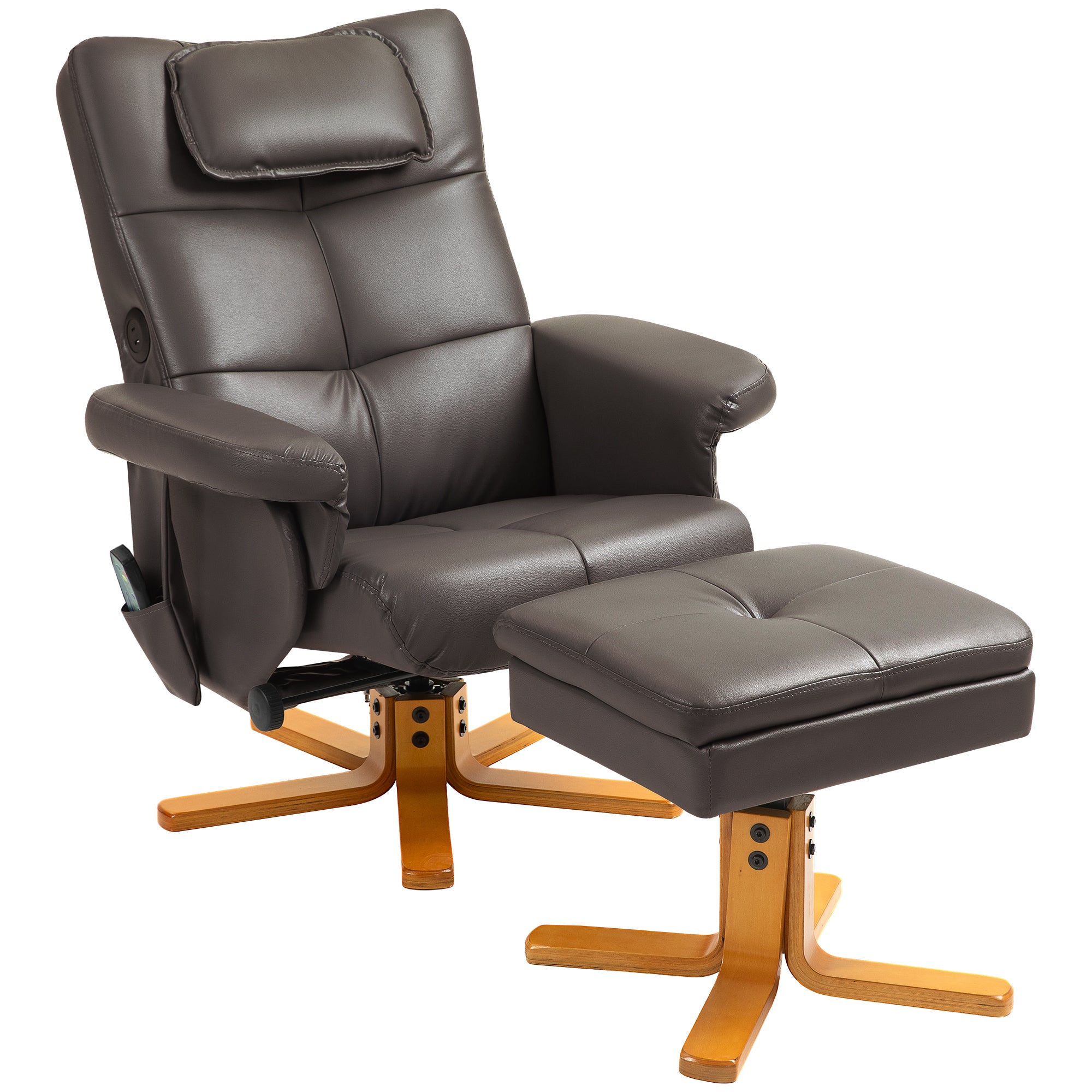 HOMCOM Massage Recliner Chair with Footstool, Upholstered Armchair with Adjustable Backrest, Remote Control, Hidden Storage and Charger for Living Room, Bedroom, Dark Brown