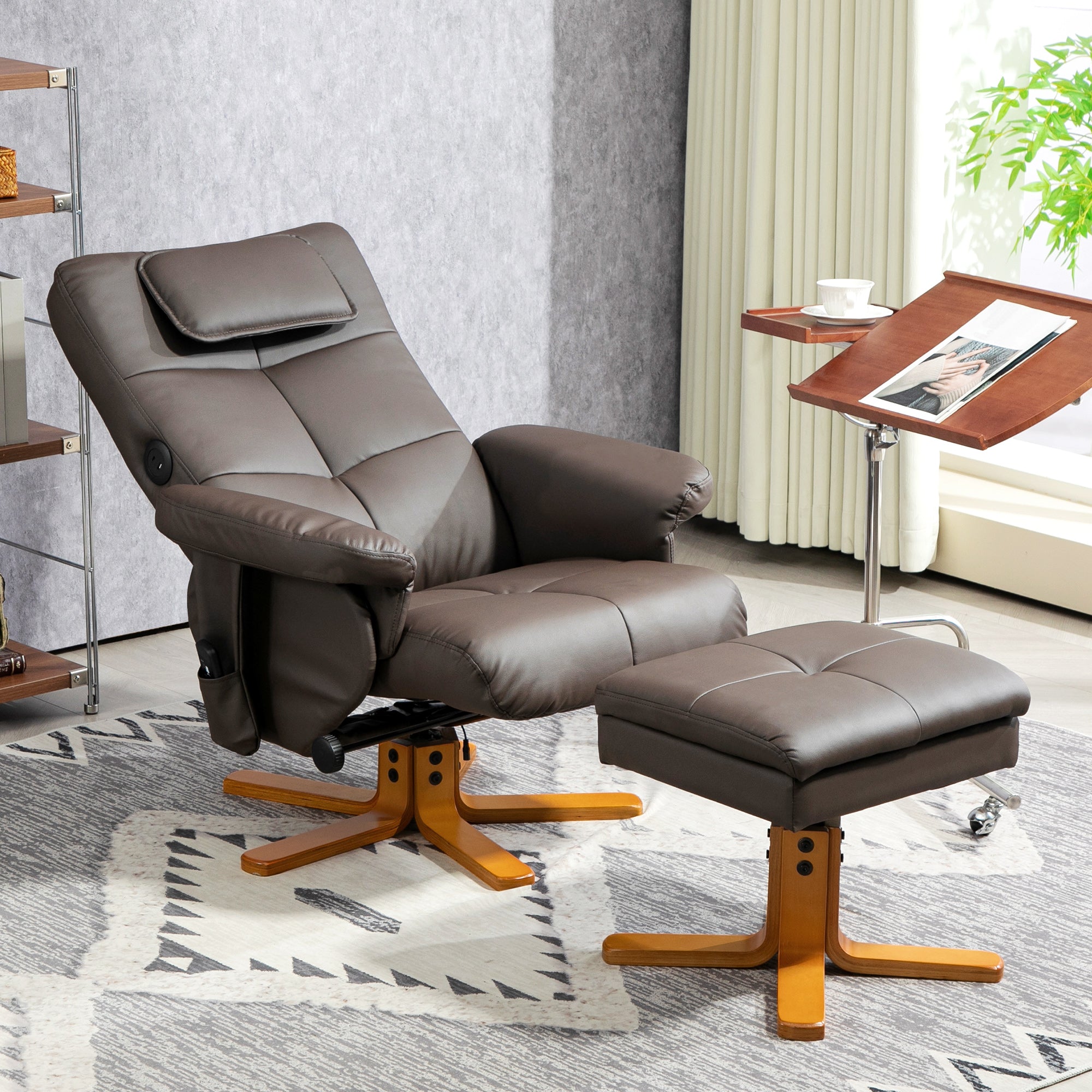 HOMCOM Massage Recliner Chair with Footstool, Upholstered Armchair with Adjustable Backrest, Remote Control, Hidden Storage and Charger for Living Room, Bedroom, Dark Brown