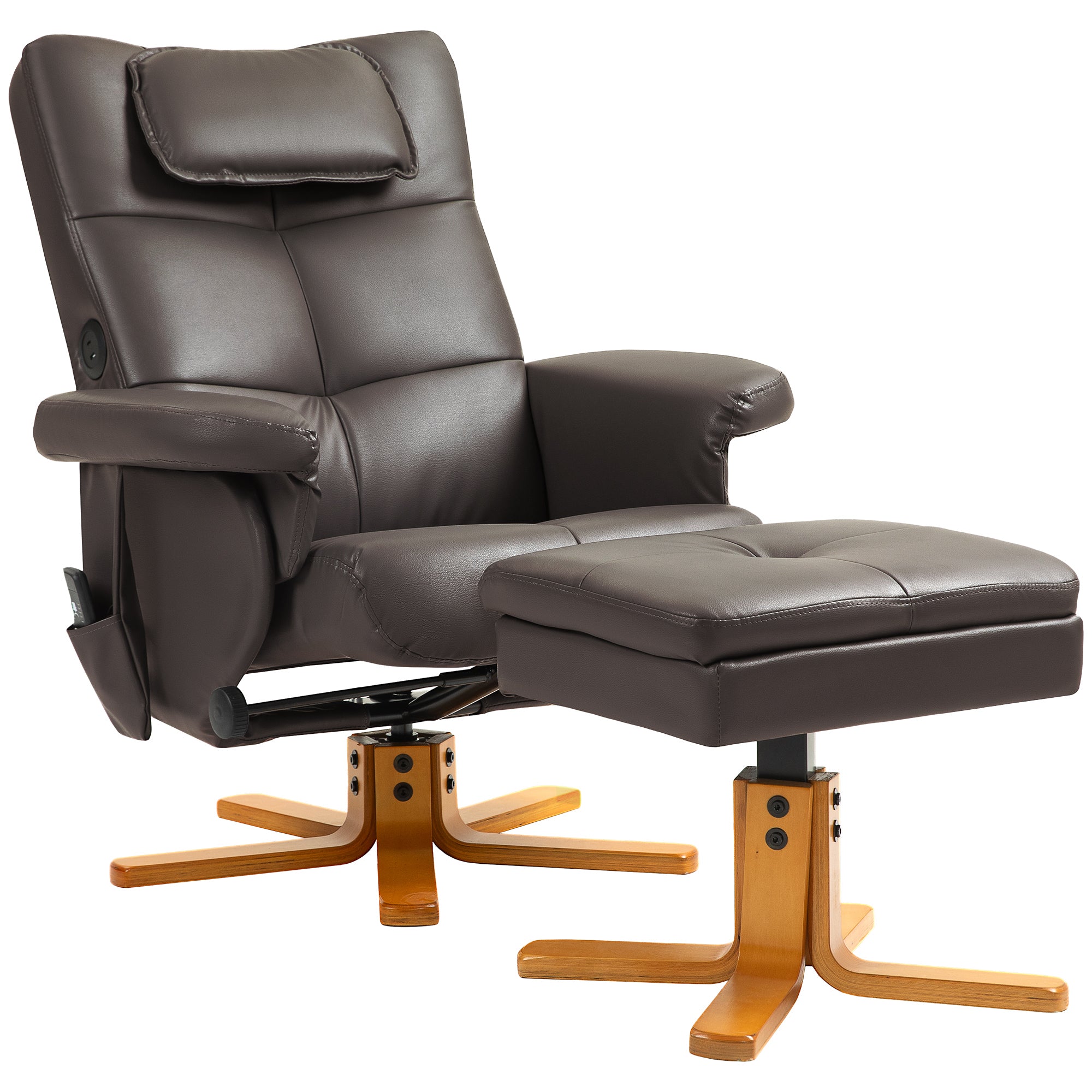 HOMCOM Massage Recliner Chair with Footstool, Upholstered Armchair with Adjustable Backrest, Remote Control, Hidden Storage and Charger for Living Room, Bedroom, Dark Brown