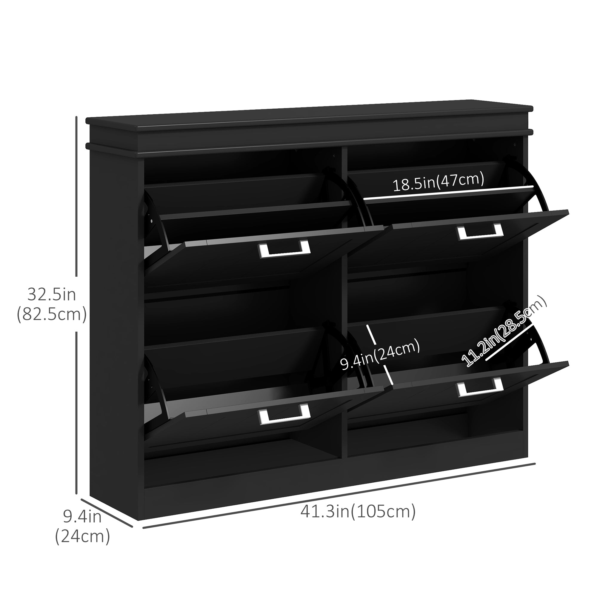 HOMCOM 4 Drawers Entryway Shoe Cabinet, Narrow Shoe Storage Cabinet with 4 Flip Drawers and Adjustable Shelves for 20 Pairs of Shoes, Black
