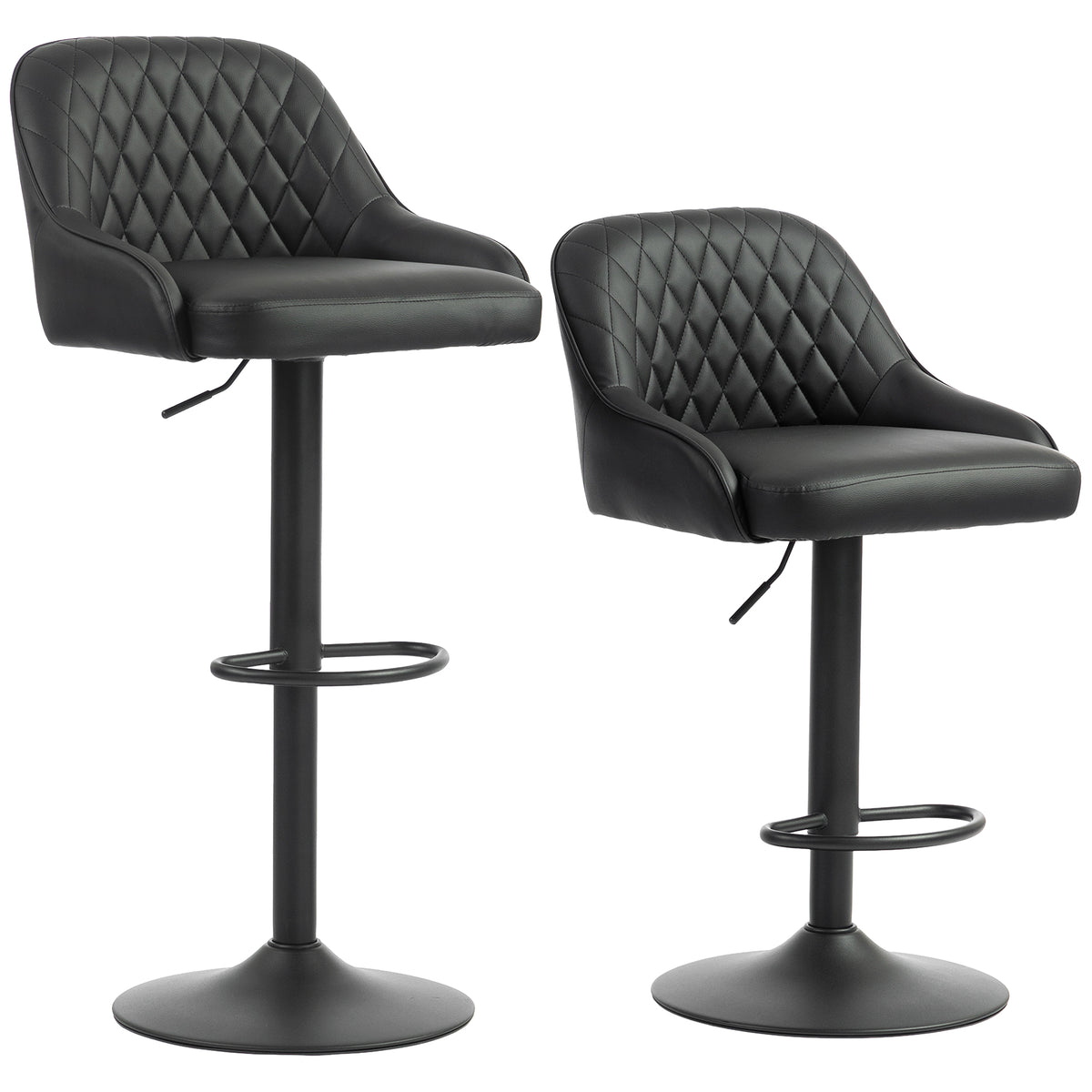 Adjustable Bar Stools Set of 2, Modern Swivel Counter Height Barstools with Back, Footrest, PU Leather Upholstered Bar Chairs for Kitchen Island Counter Dining Room, Black