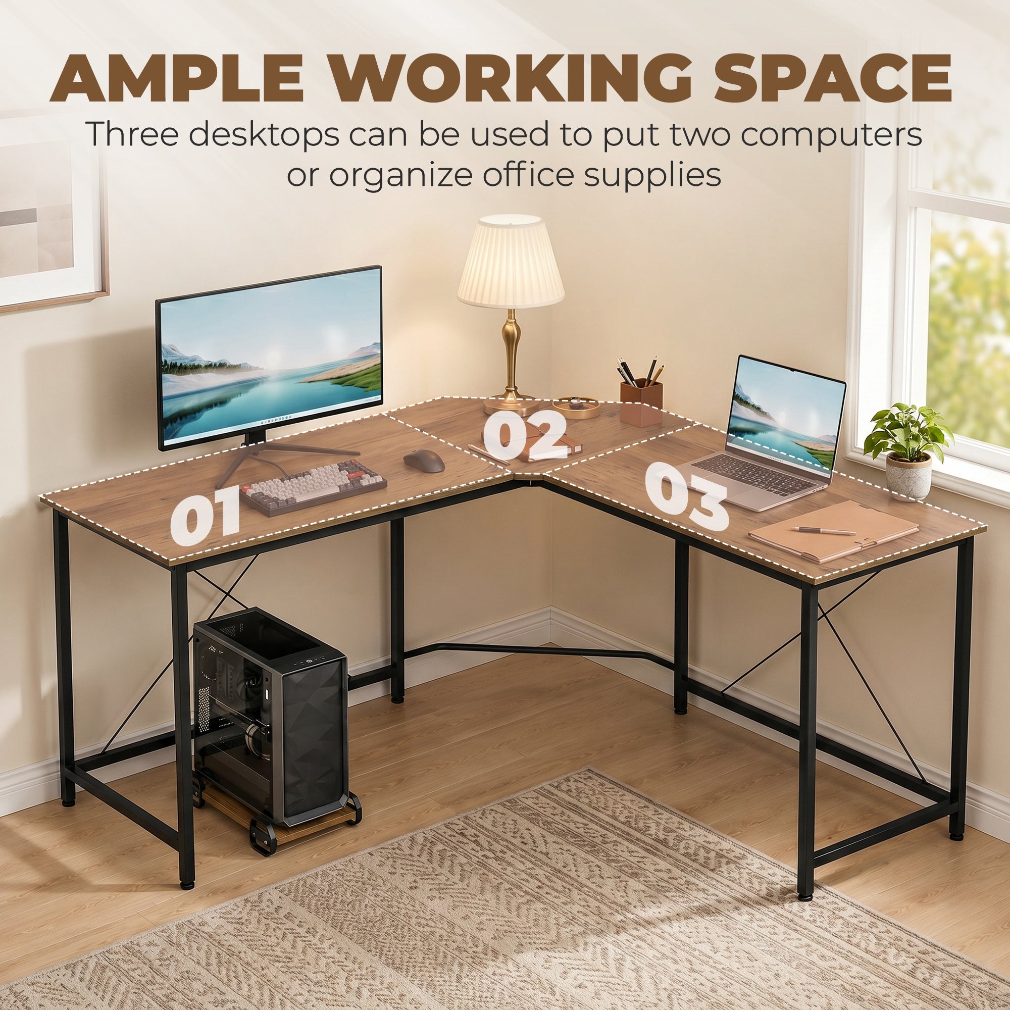 L-Shaped Desk, Gaming Desk, 150 x 150 x 75 cm, Corner Computer Desk for Study, Home Office, Bedroom, Grey Wood Effect