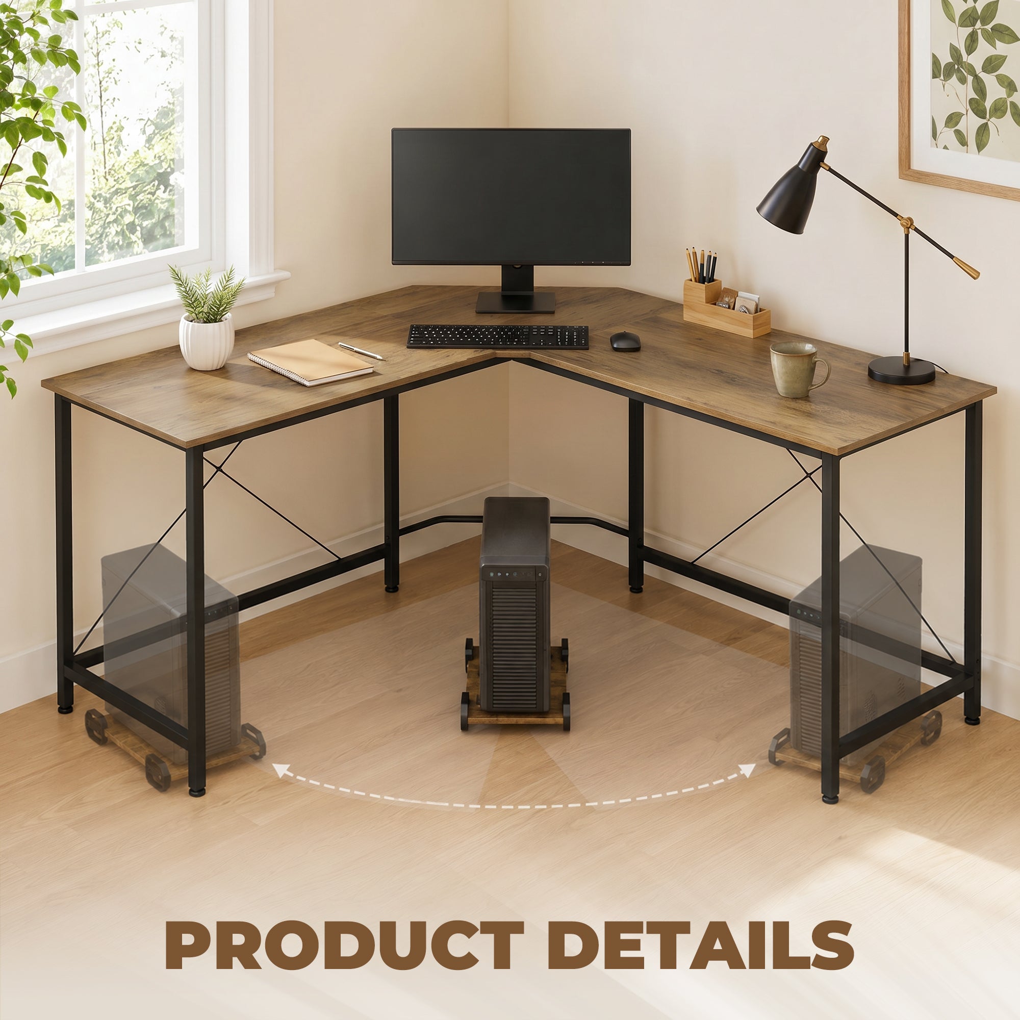 L-Shaped Desk, Gaming Desk, 150 x 150 x 75 cm, Corner Computer Desk for Study, Home Office, Bedroom, Grey Wood Effect