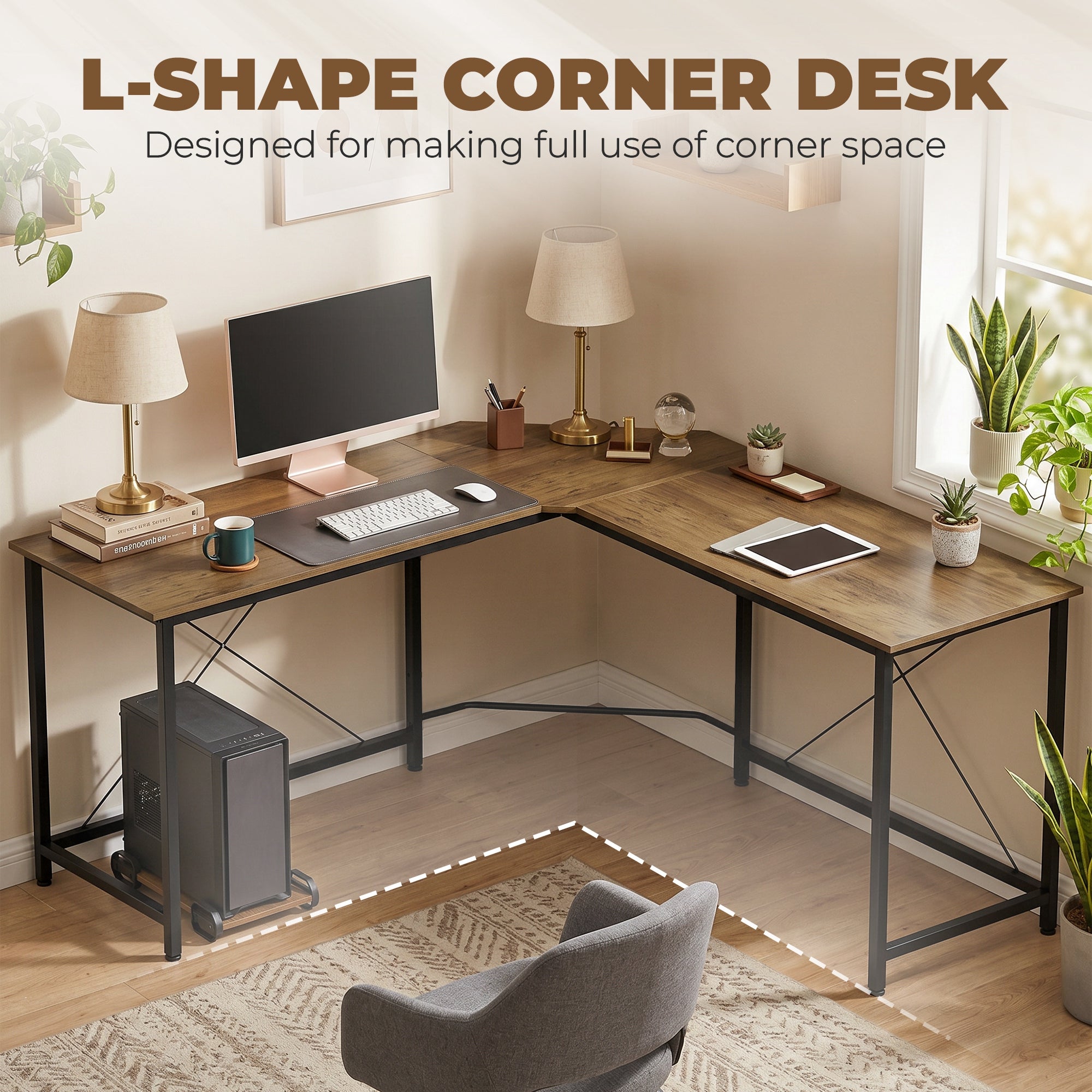 L-Shaped Desk, Gaming Desk, 150 x 150 x 75 cm, Corner Computer Desk for Study, Home Office, Bedroom, Grey Wood Effect