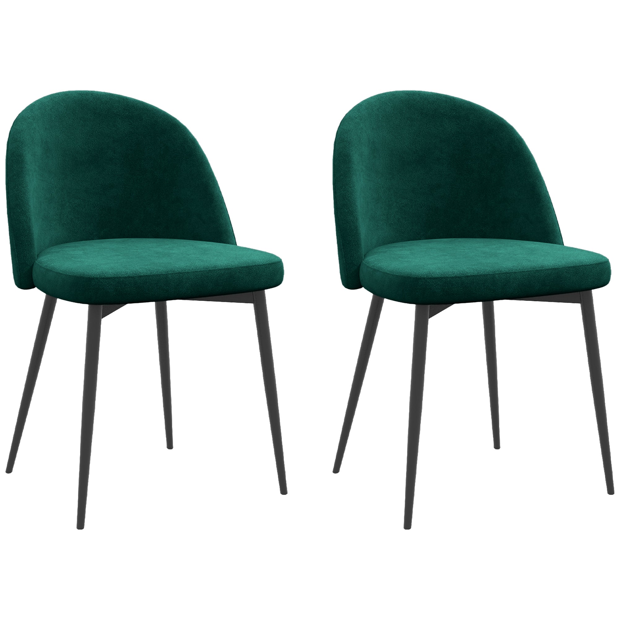 HOMCOM Modern Dining Chairs Set of 2, Mid-Back Velvet Upholstered Kitchen Chairs, Side Chair for Living Room, Dining Room, Green