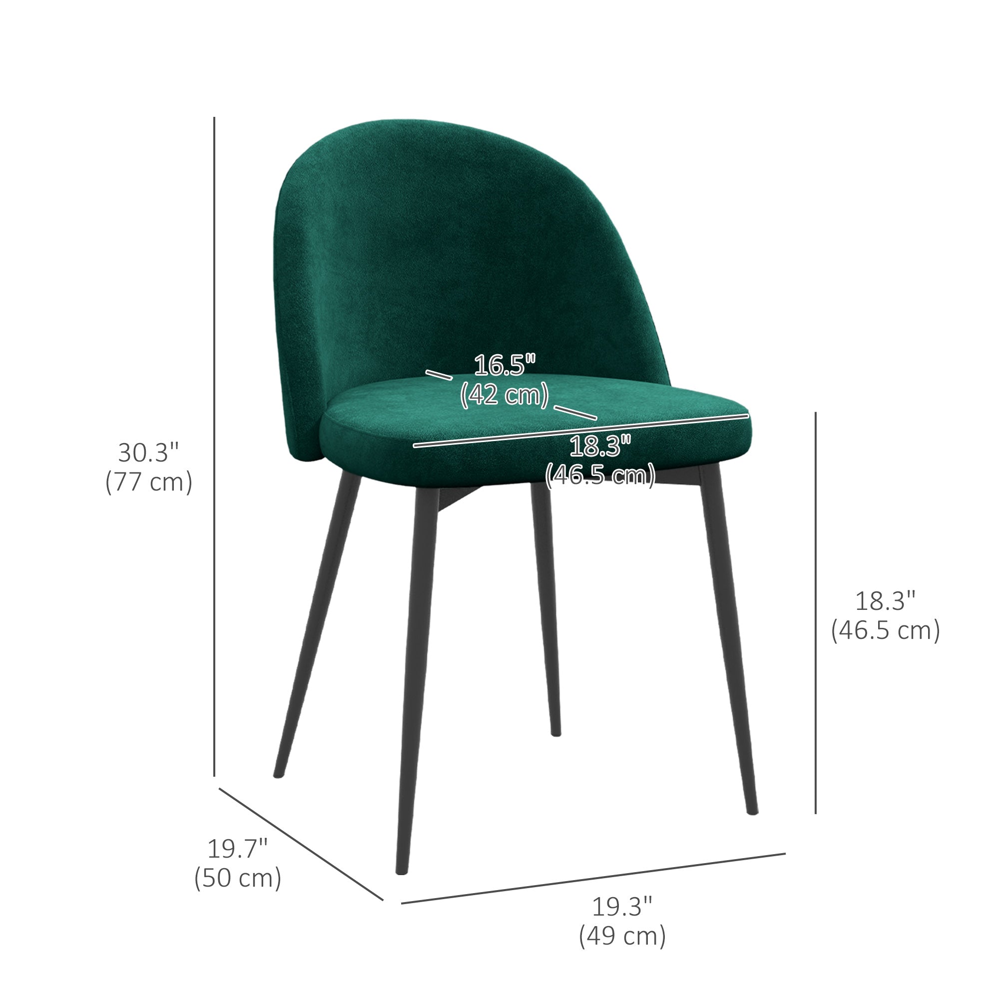 HOMCOM Modern Dining Chairs Set of 2, Mid-Back Velvet Upholstered Kitchen Chairs, Side Chair for Living Room, Dining Room, Green