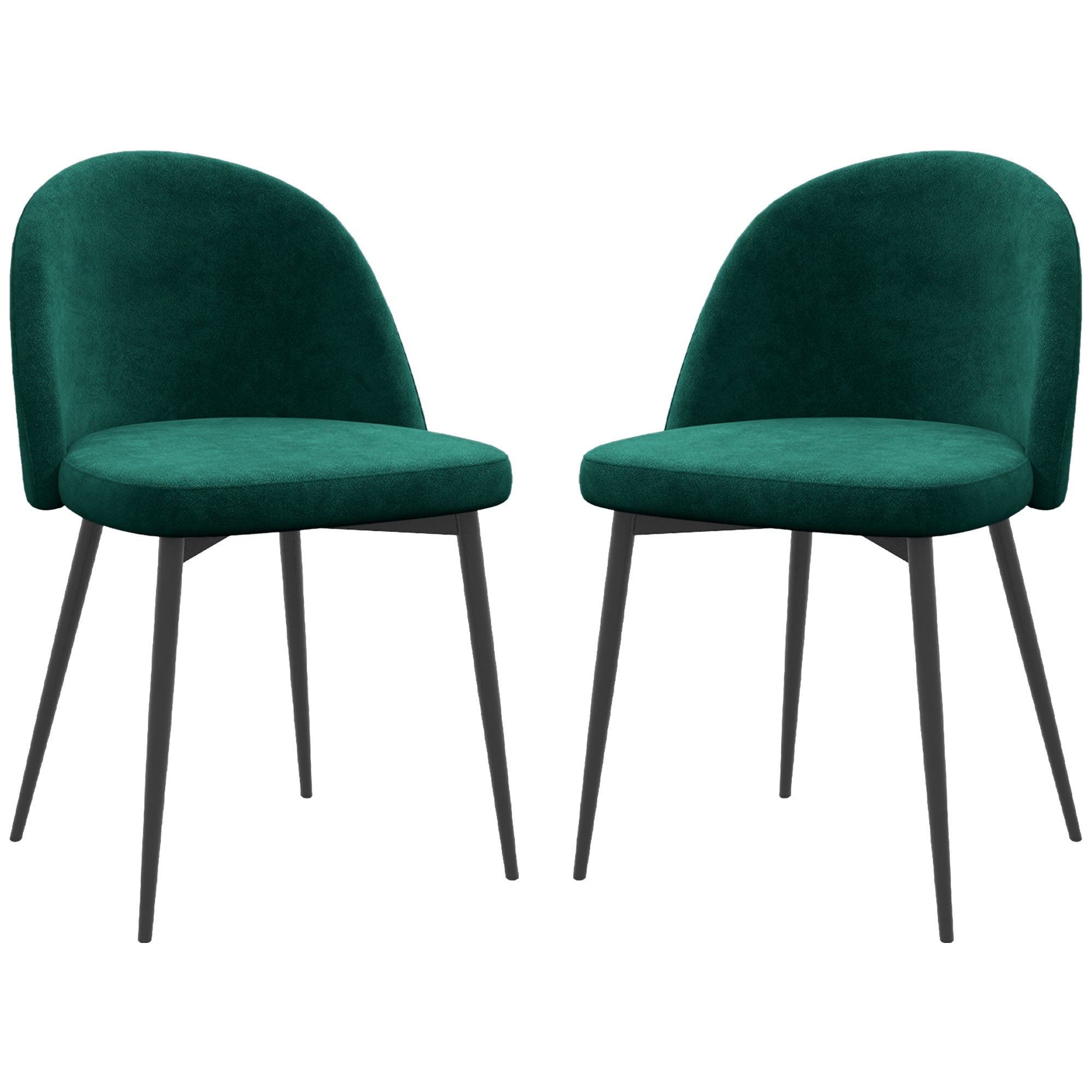 HOMCOM Modern Dining Chairs Set of 2, Mid-Back Velvet Upholstered Kitchen Chairs, Side Chair for Living Room, Dining Room, Green