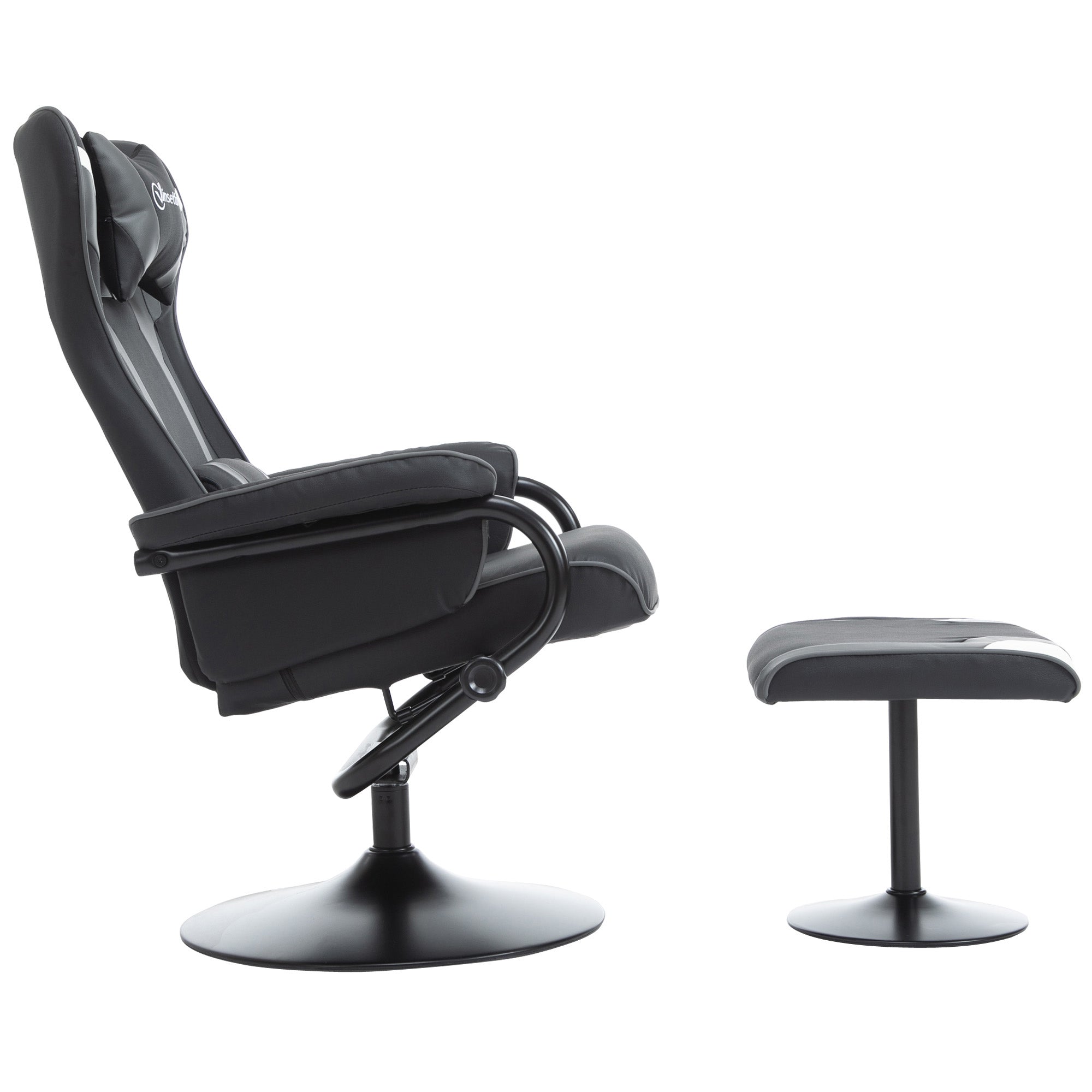 Vinsetto Reclining Chair and Stool Set, Recliner Chair with Headrest, Gaming Chair with Lumbar Support, Pedestal Base for Home Office, Grey