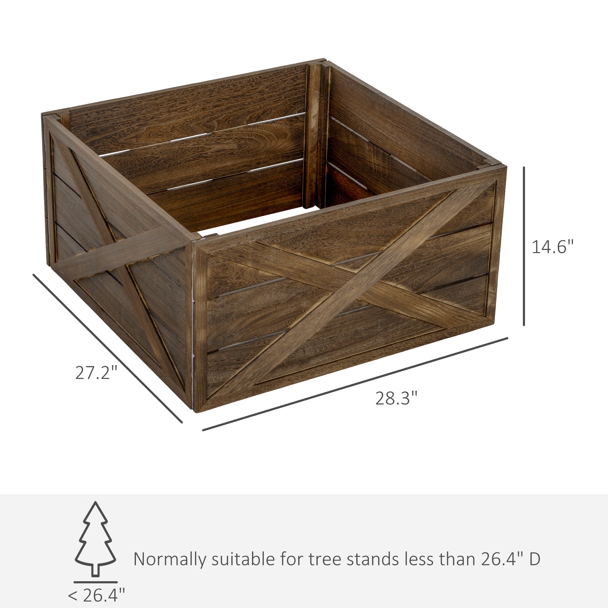 28" Farmhouse Christmas Tree Base Cover Wooden Christmas Tree Collar Box Home Decoration, Dark Distressed Wood Finish