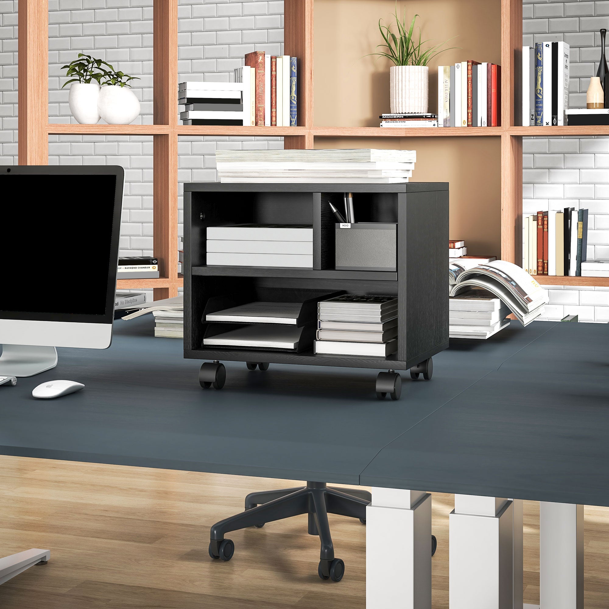 HOMCOM Printer Table, Printer Stand, Office Trolley with Drawer 2 Shelves CPU Stand, Chipboard, Black, 80 x 40 x 65 cm HOMCOM Printer Table, Printer Stand, Office Trolley with Drawer 2 Shelves CPU Stand, Chipboard, Black, 80 x 40 x 65 cm