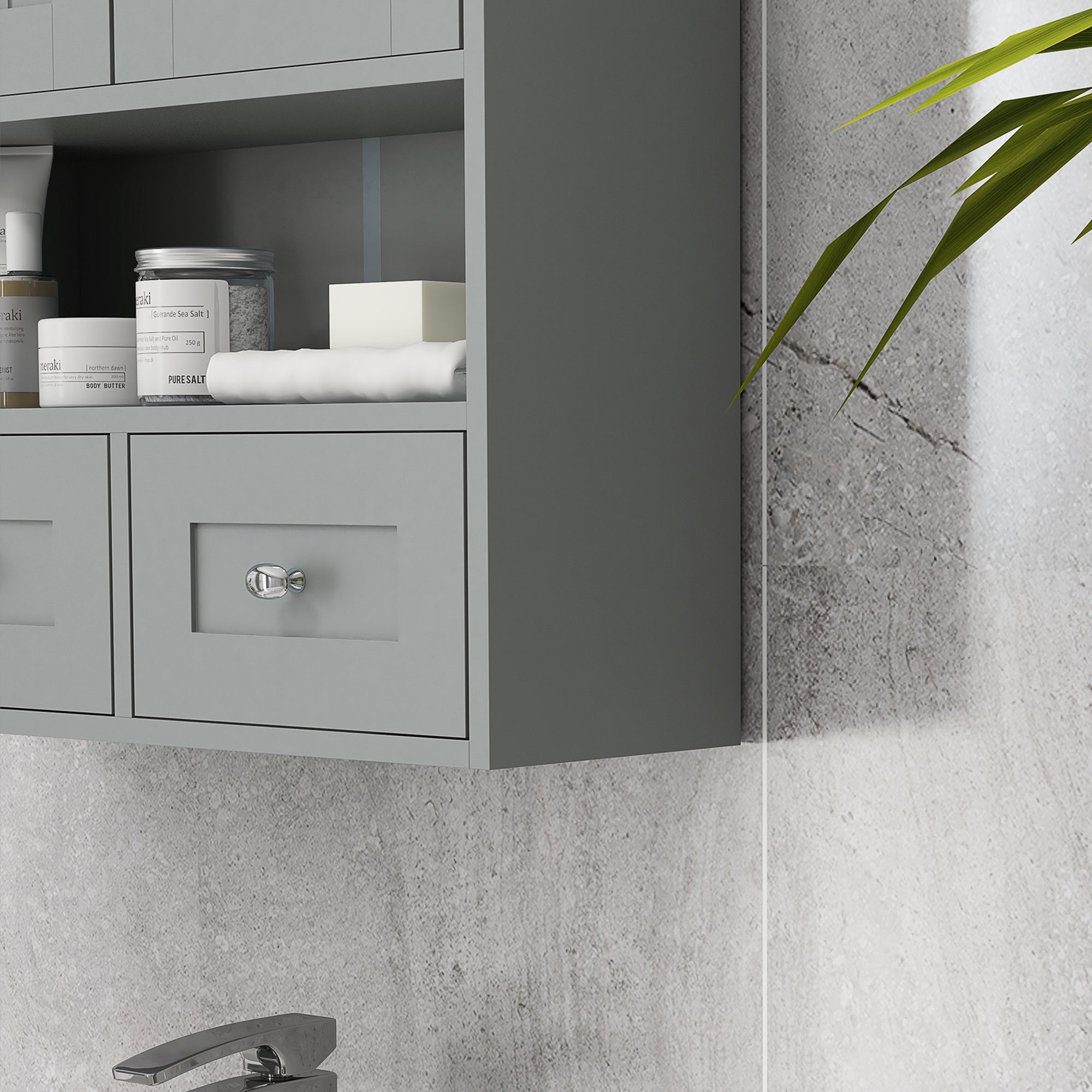 kleankin Bathroom Wall Cabinet, Medicine Cabinet, Over Toilet Storage Cabinet with Shelf and Drawers for Hallway, Living Room, Grey