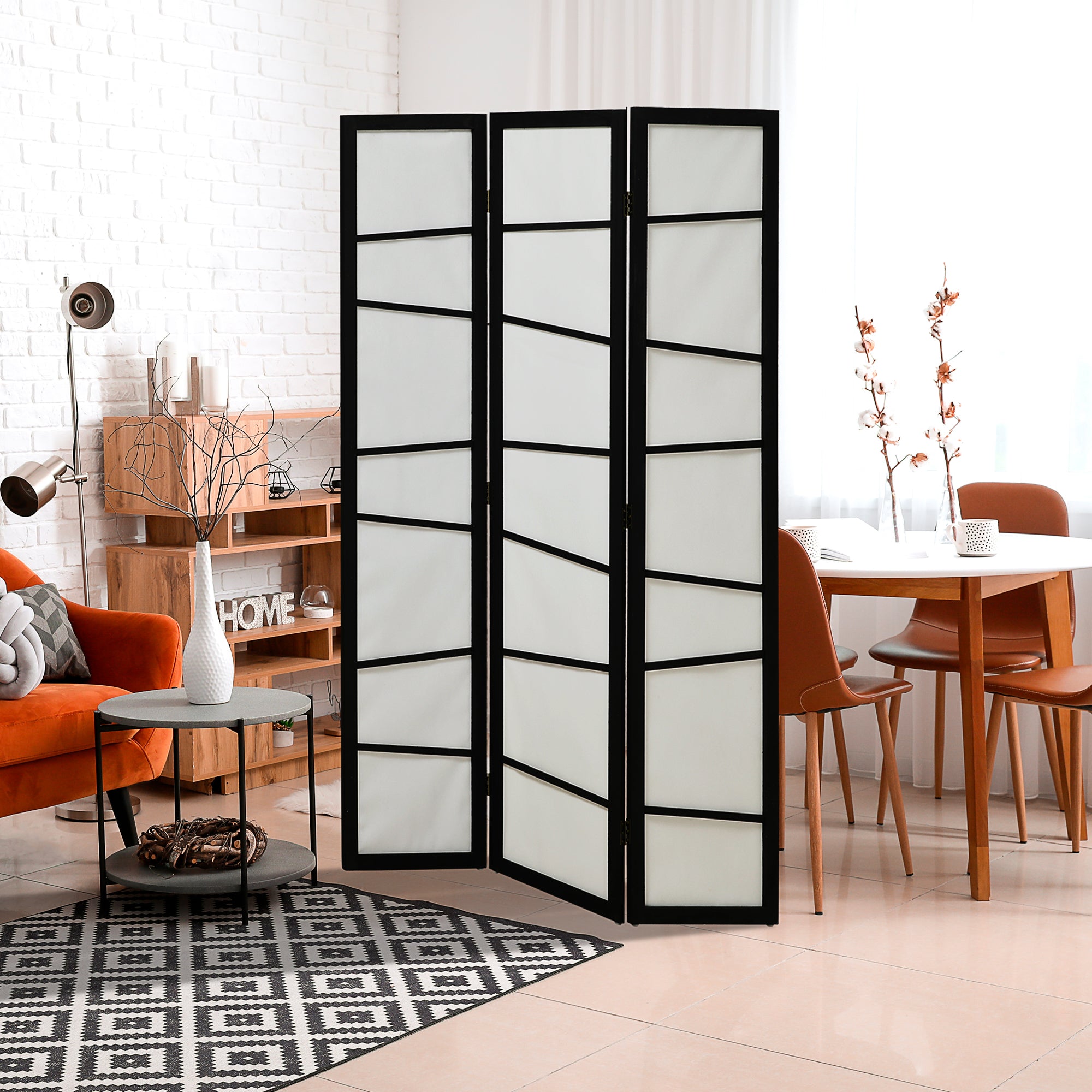 HOMCOM 3 Panel Wood Room Divider, 5.6ft Folding Privacy Screen, Freestanding Wall Partition Divider, White