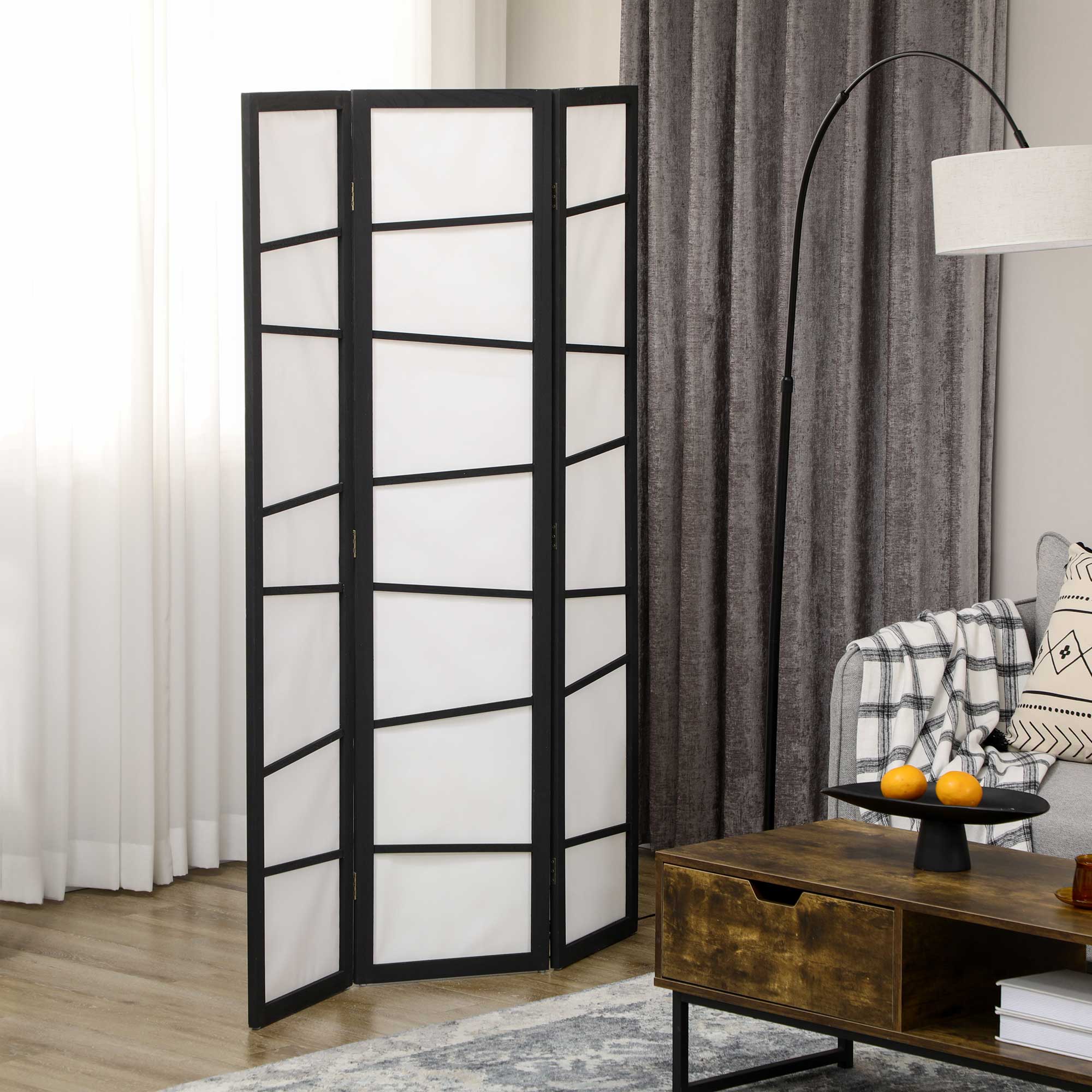 HOMCOM 3 Panel Wood Room Divider, 5.6ft Folding Privacy Screen, Freestanding Wall Partition Divider, White