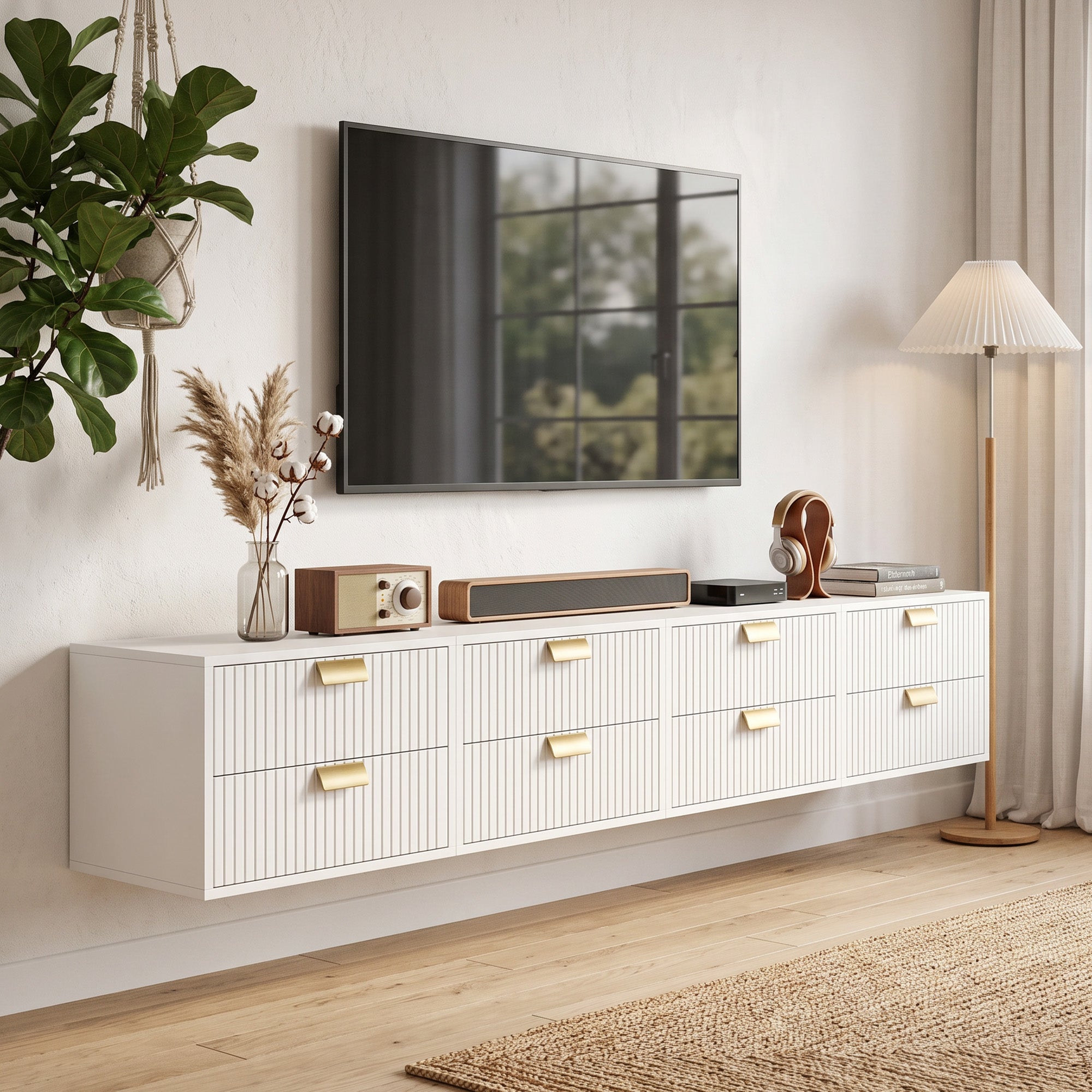 Modern Floating Nightstands Set of 2, Wall Mounted Bedside Tables with 2 Wave Drawers, Bedside Cabinets for Bedroom Living Room, White