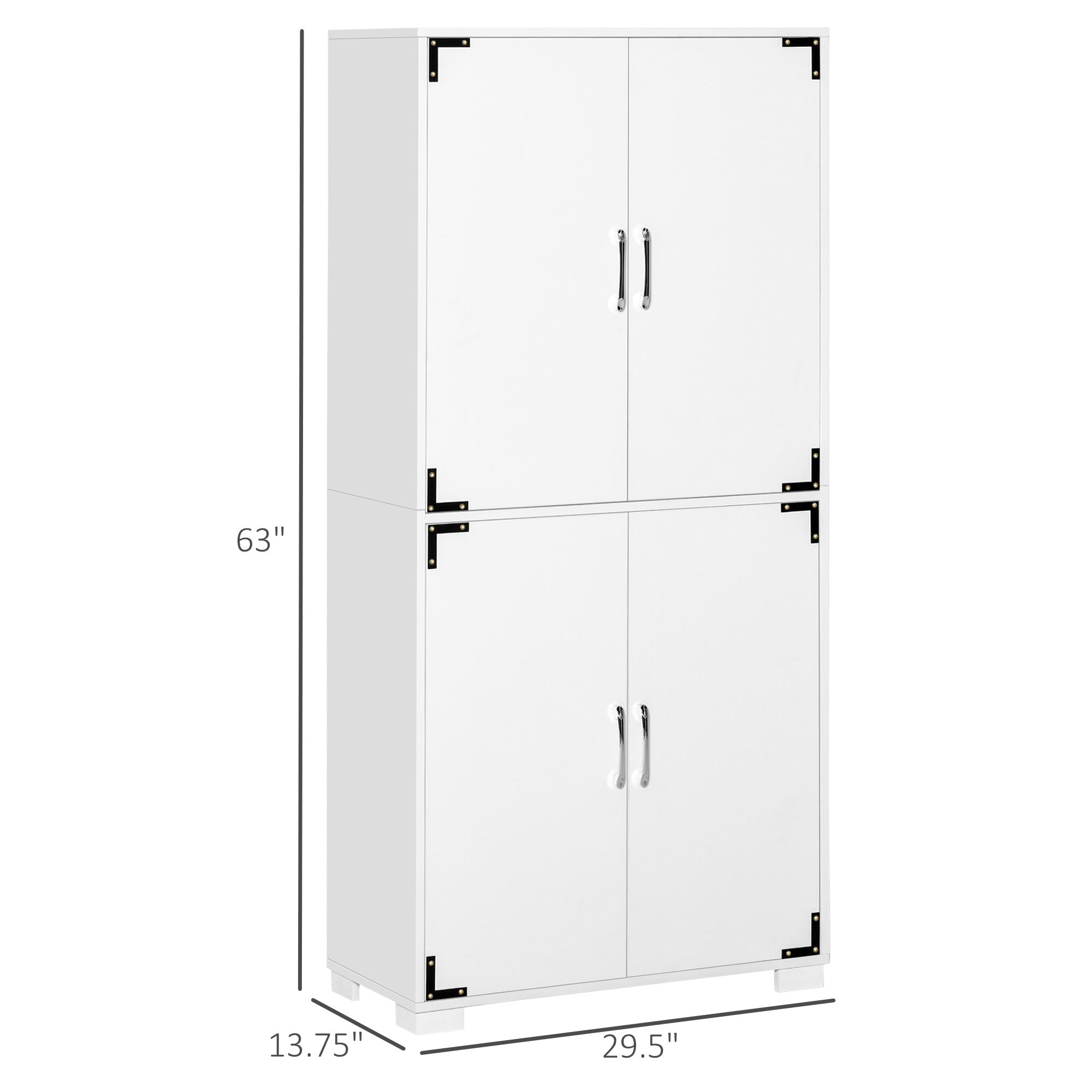 Industrial Kitchen Pantry Cabinet with 4 Doors and Storage Shelves Freestanding Cabinet White