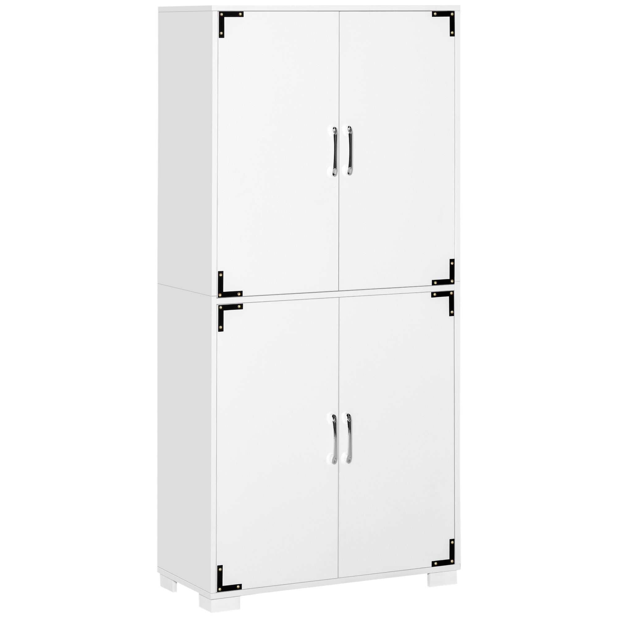 Industrial Kitchen Pantry Cabinet with 4 Doors and Storage Shelves Freestanding Cabinet White