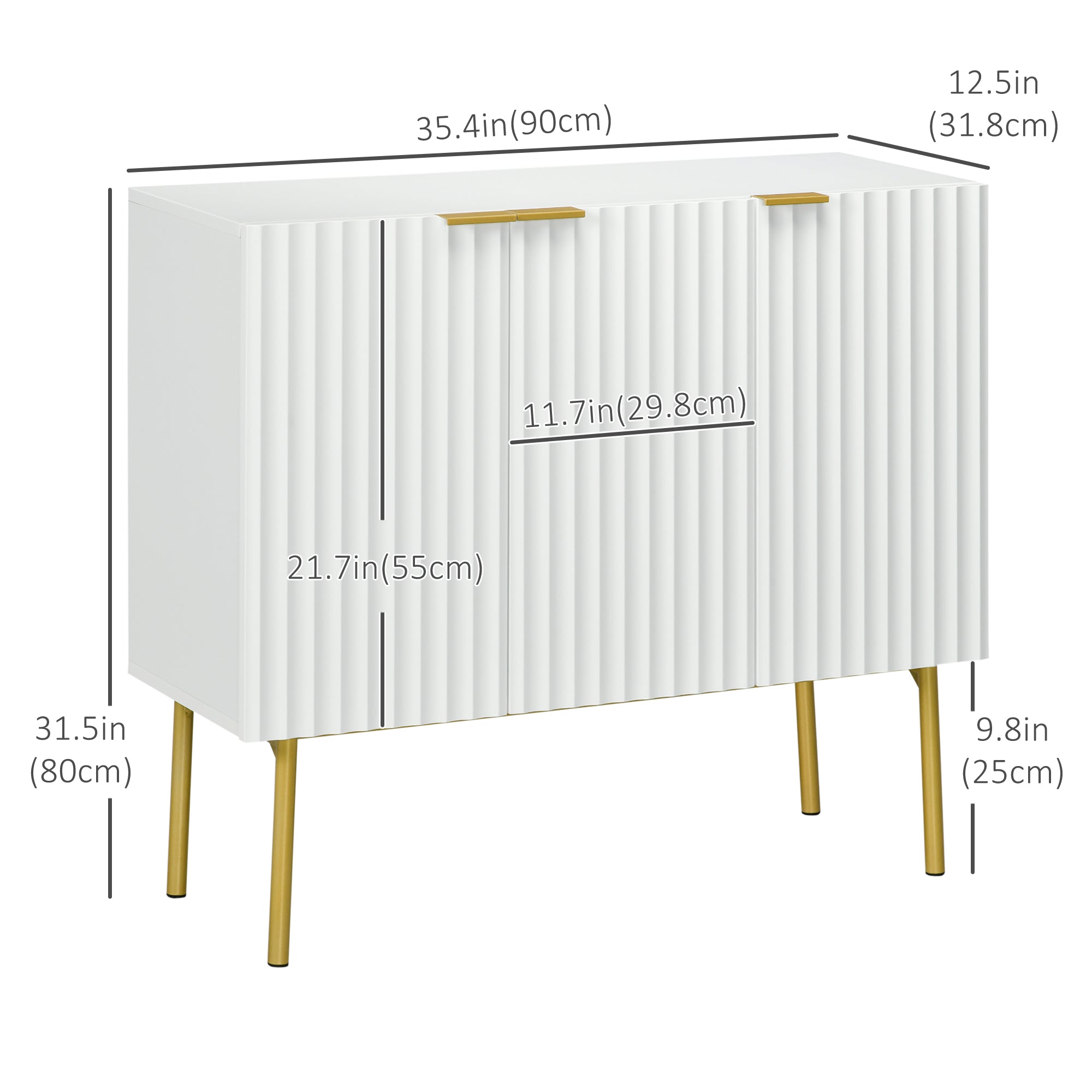 HOMCOM Accent Cabinet, Sideboard Buffet Cabinet, Modern Storage Cabinet with Gold Legs, Soft Close, Adjustable Shelves, White