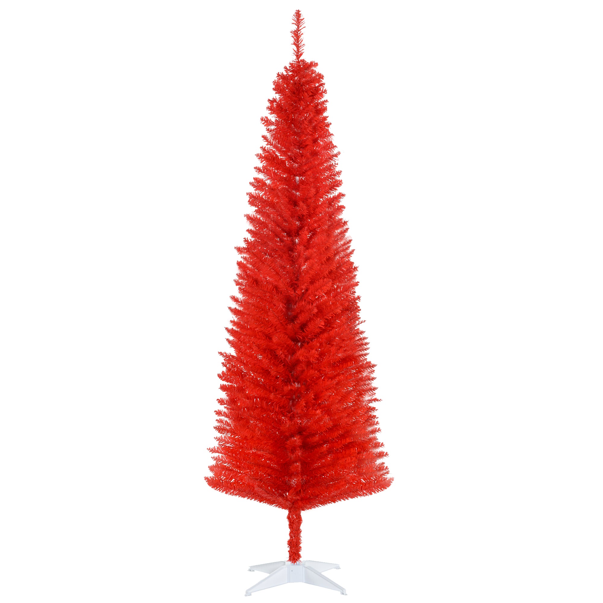 6FT Decorated Christmas Tree Pencil Tree with 390 Realistic Branch Tips and Plastic Stand Red