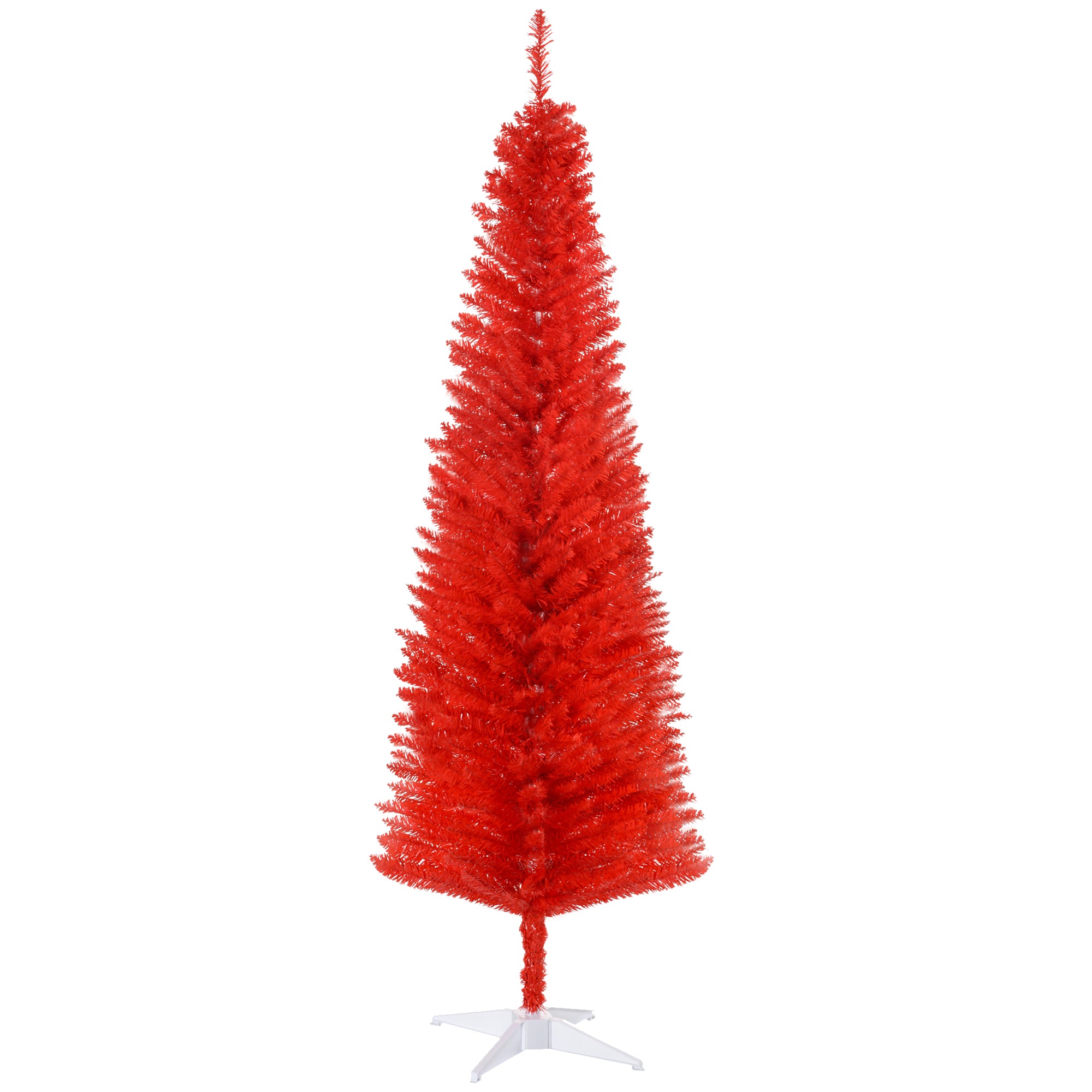 6FT Decorated Christmas Tree Pencil Tree with 390 Realistic Branch Tips and Plastic Stand Red