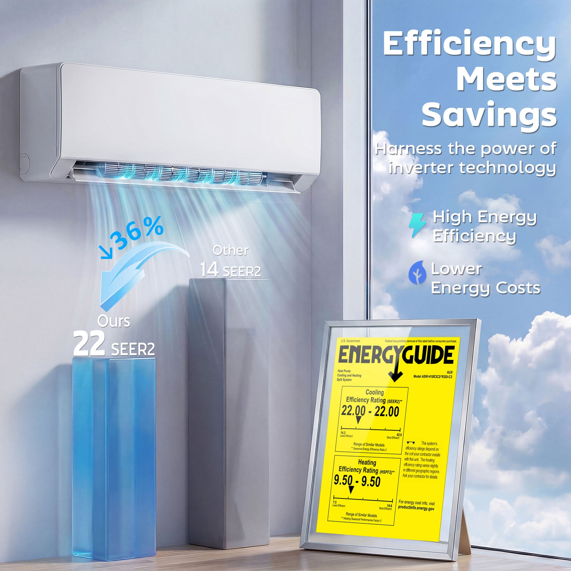 18000 BTU Mini Split Air Conditioner, 22 SEER2 230V Wifi Enabled Inverter AC Unit & Ductless Heat Pump Cools up to 1250 Sq. Ft, with Installation Kit, Works with Alexa