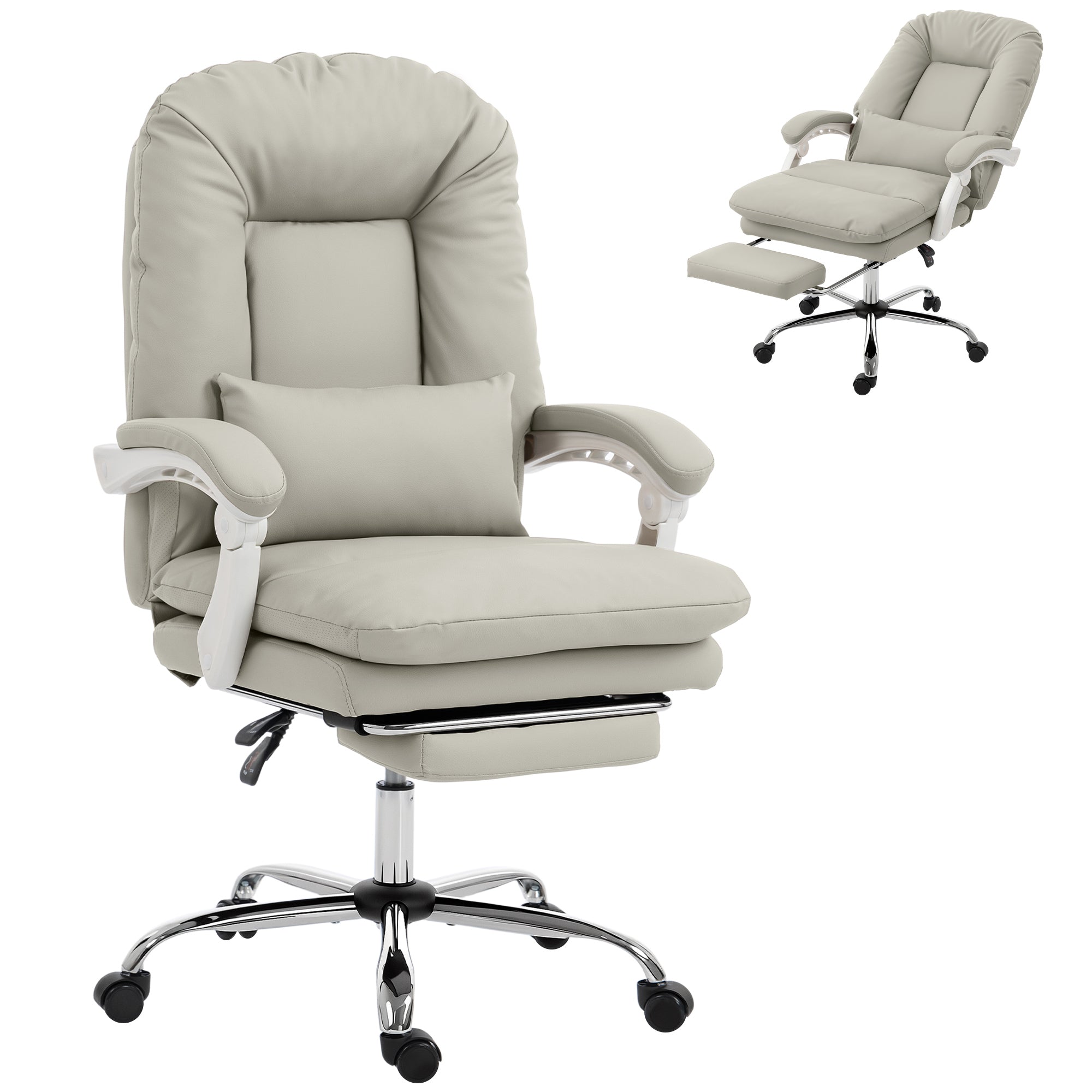 Ergonomic Executive Office Chair, Velvet Reclining Computer Desk Chair with Lumbar Support, Footrest, Plush Thick Cushion, 360° Swivel for Home Office, Khaki