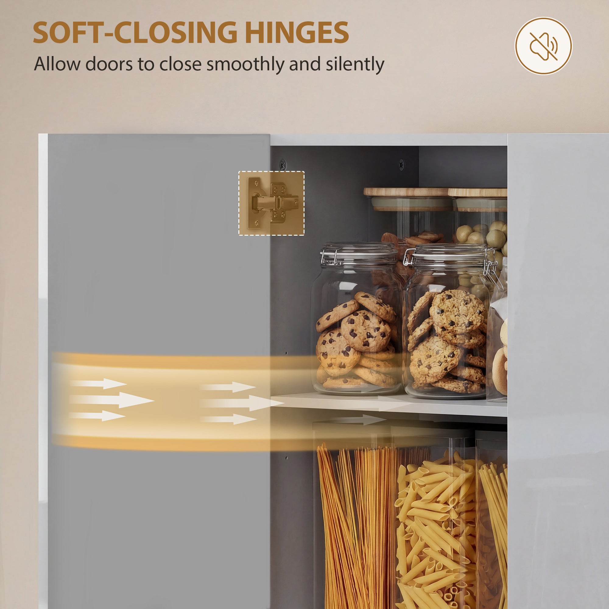 180 cm Tall Kitchen Cupboard, Pantry Storage Cabinet with Soft Close Doors and Adjustable Shelves, Freestanding Kitchen Cabinet for Dining Room, High Gloss Grey