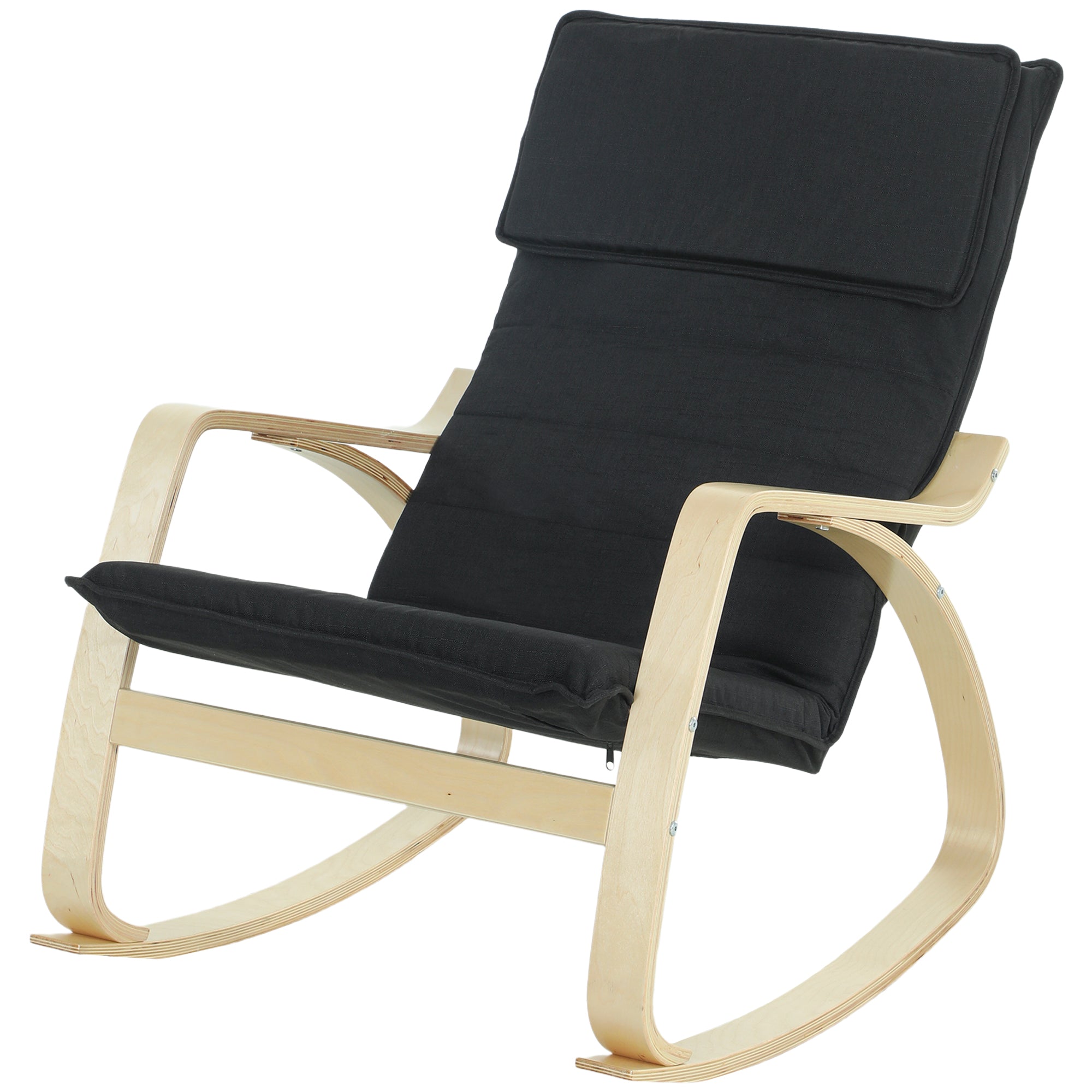 Comfortable Relax Rocking Chair, Upholstered Lounge Chair with High Back and Headrest for Living Room, Bedroom, Black