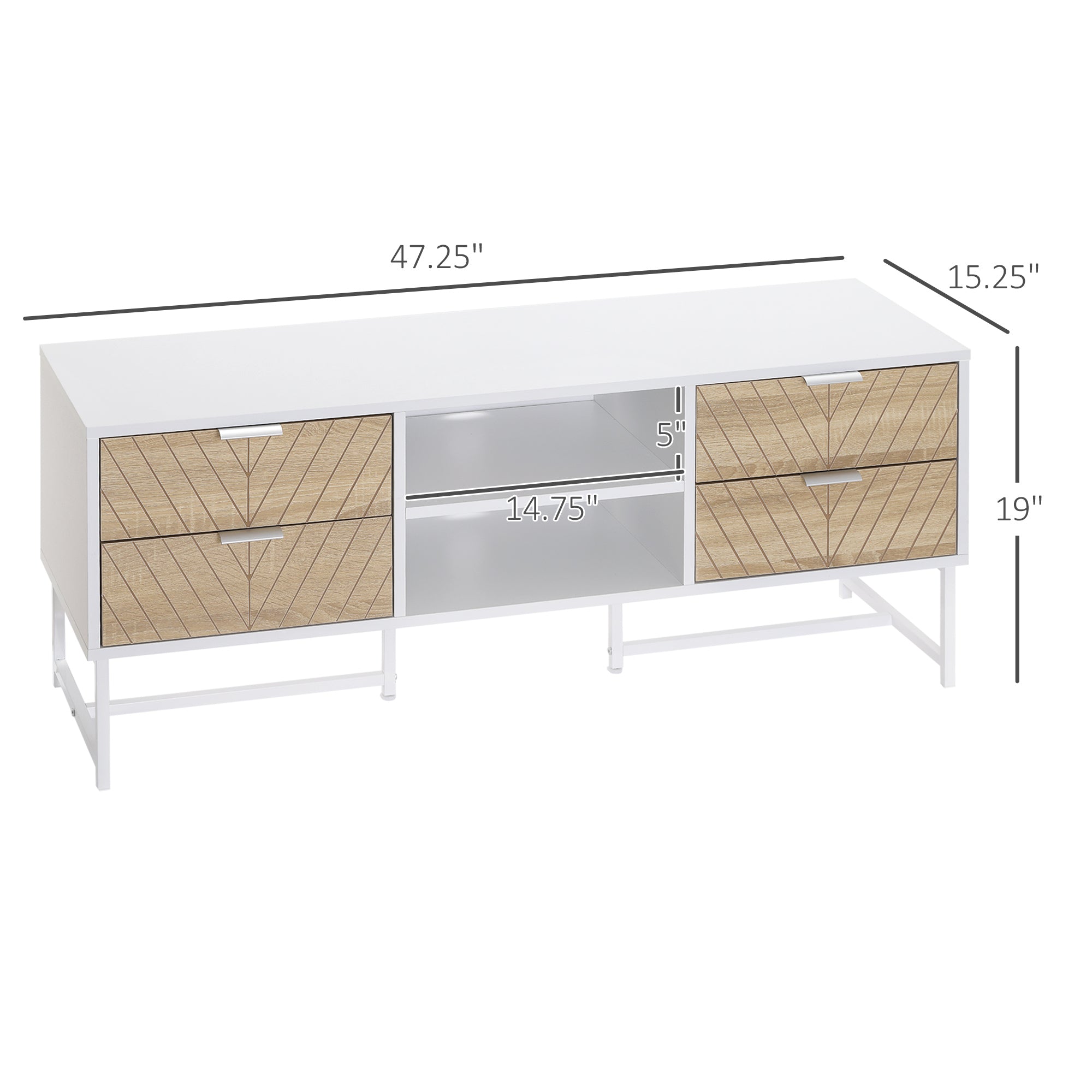 HOMCOM Modern TV Stand for TVs up to 60 inches, Media Console Table with Open Storage Shelves and Drawers for Living Room, Bedroom, White