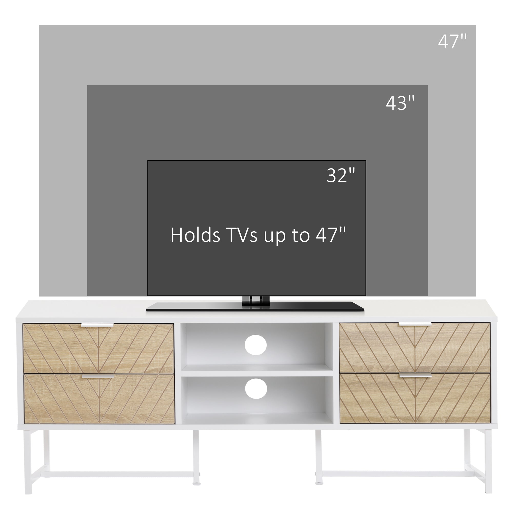 HOMCOM Modern TV Stand for TVs up to 60 inches, Media Console Table with Open Storage Shelves and Drawers for Living Room, Bedroom, White