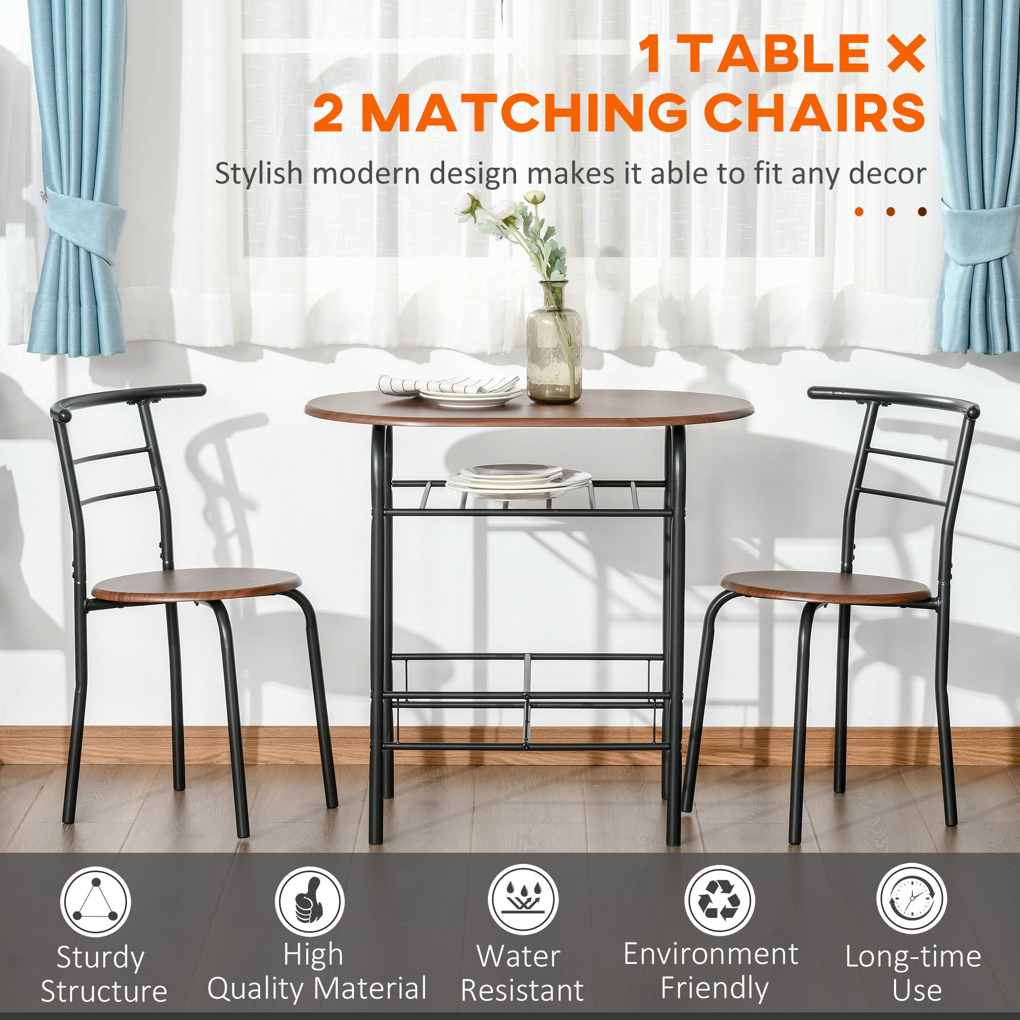 HOMCOM 3-Piece Dining Table Set, Oval Kitchen Table and 2 Chairs, Small Breakfast Table Set with Metal Frame, Built-in Wine Rack for Small Space, Dining Room, Living Room, 31.5" x 20.5" x 29.9"