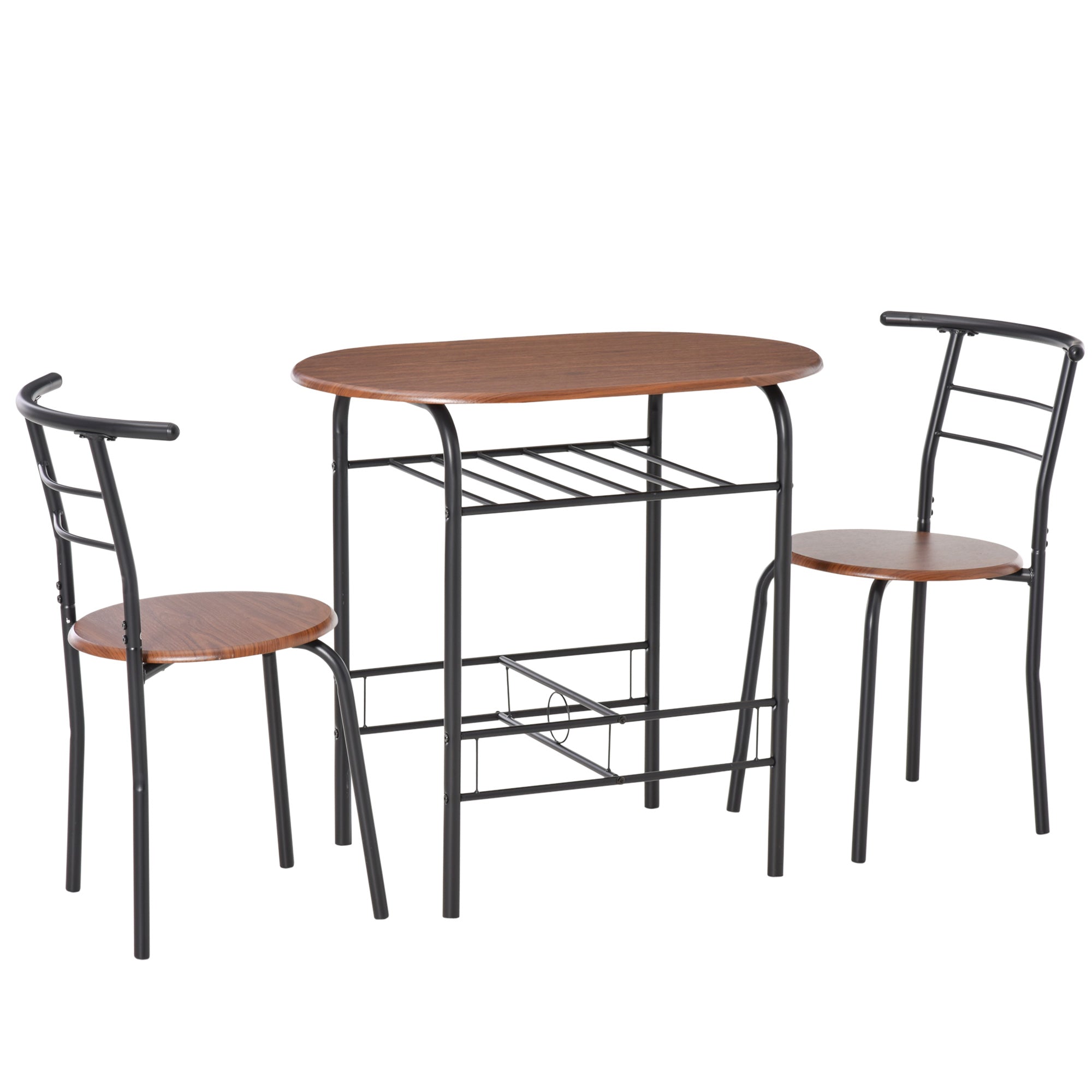 HOMCOM 3-Piece Dining Table Set, Oval Kitchen Table and 2 Chairs, Small Breakfast Table Set with Metal Frame, Built-in Wine Rack for Small Space, Dining Room, Living Room, 31.5" x 20.5" x 29.9"