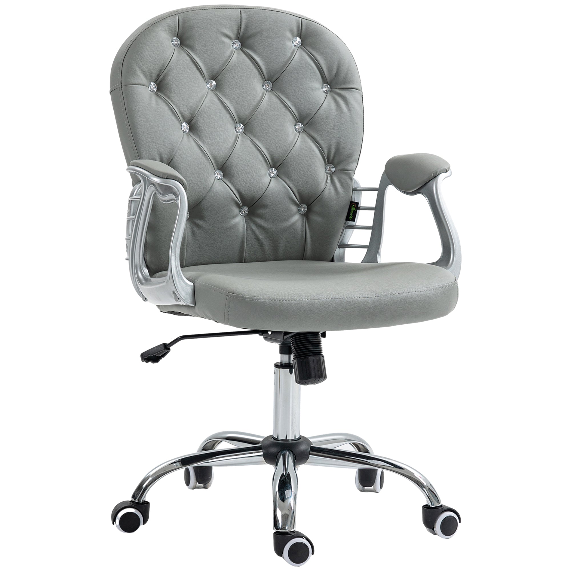 Vinsetto Office Chair, Swivel Desk Chair, PU Vanity Chair with Adjustable Height and Rolling Wheels for Home Work Study, Grey