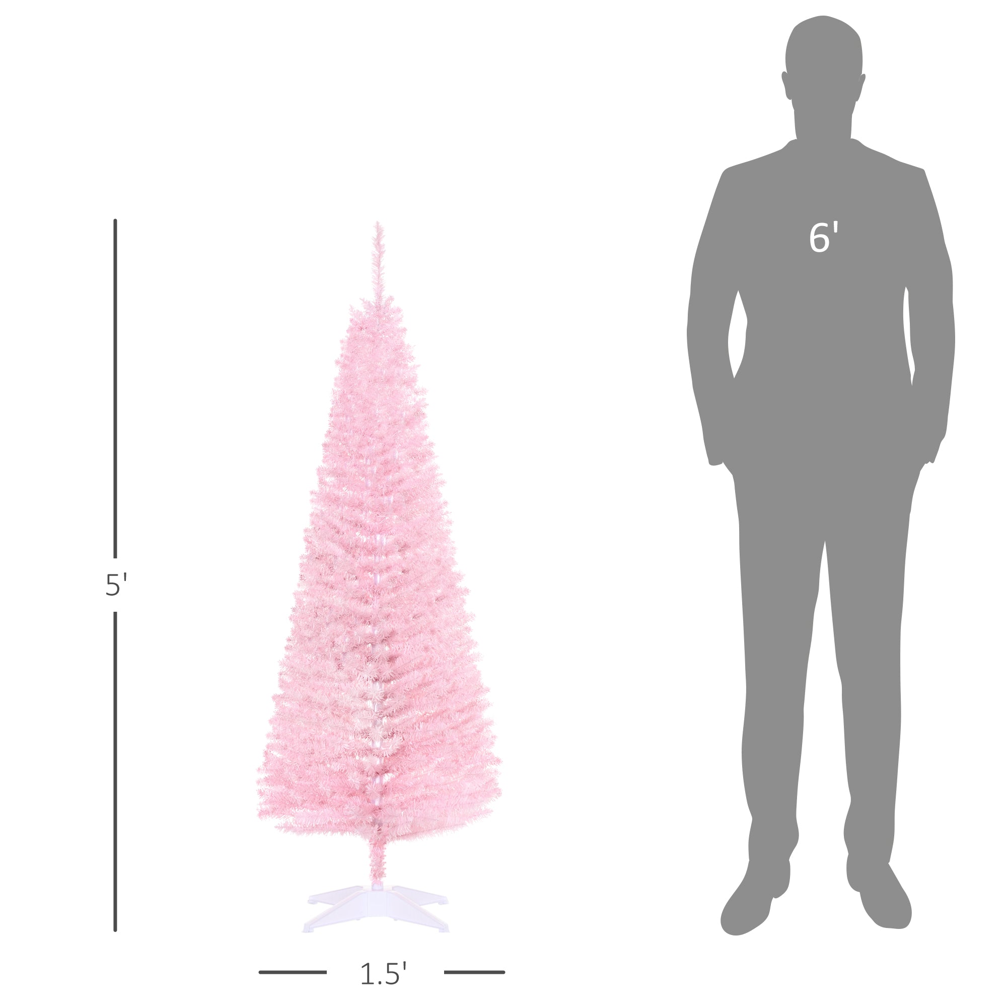 5' Artificial Pencil Christmas Tree Slim Xmas Tree with 294 Branch Tips and Plastic Stand Pink