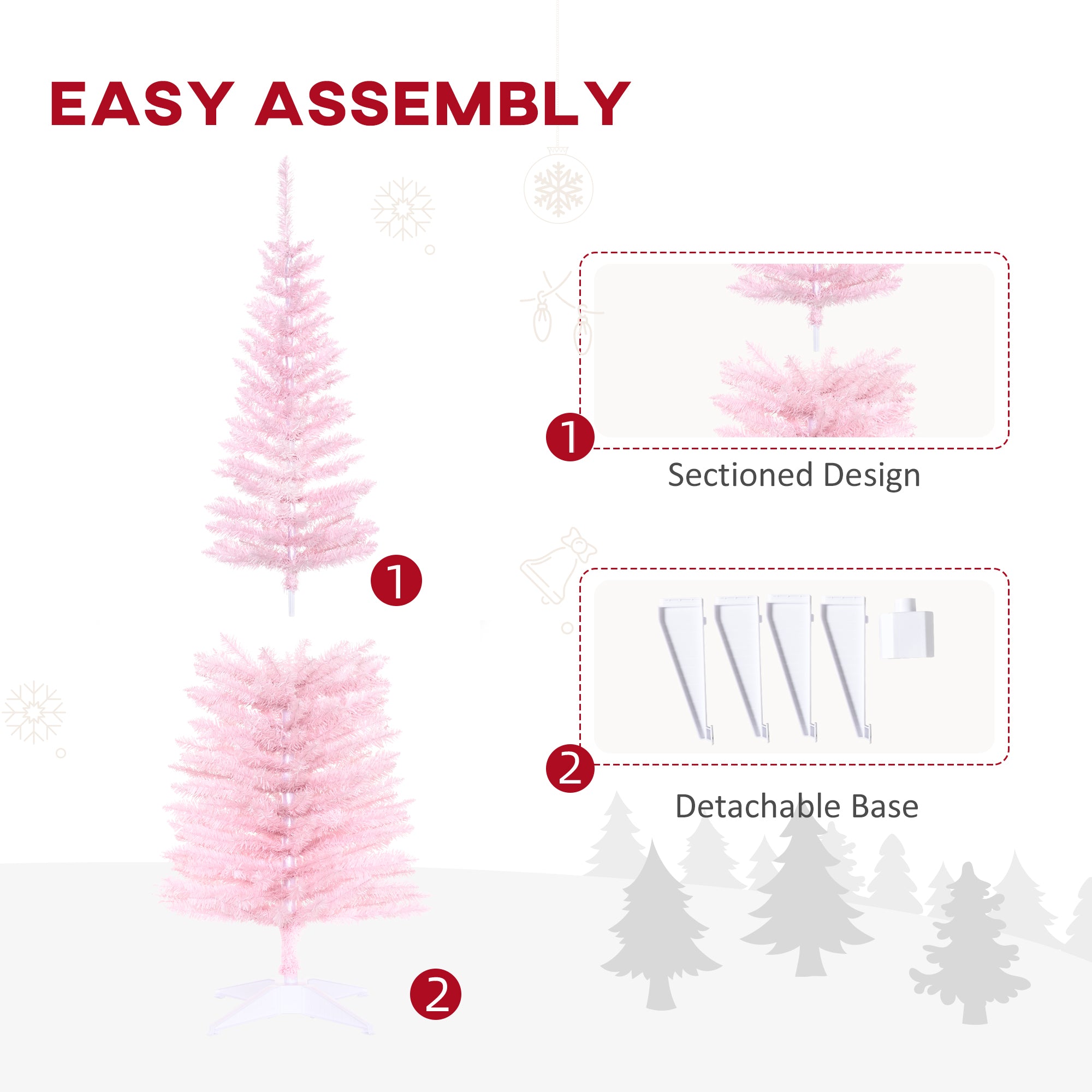 5' Artificial Pencil Christmas Tree Slim Xmas Tree with 294 Branch Tips and Plastic Stand Pink