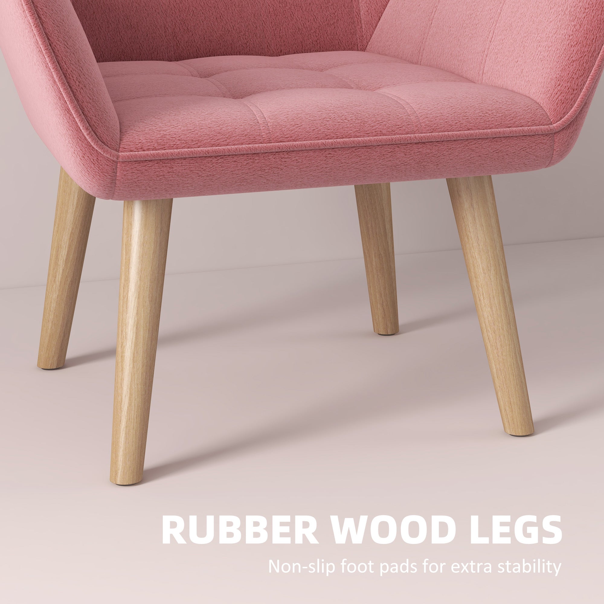 HOMCOM Armchair Accent Chair, Vanity Chair with Wide Arms, Slanted Back, Padding, Metal Frame, Wooden Legs, Home Bedroom Furniture Seating, Pink