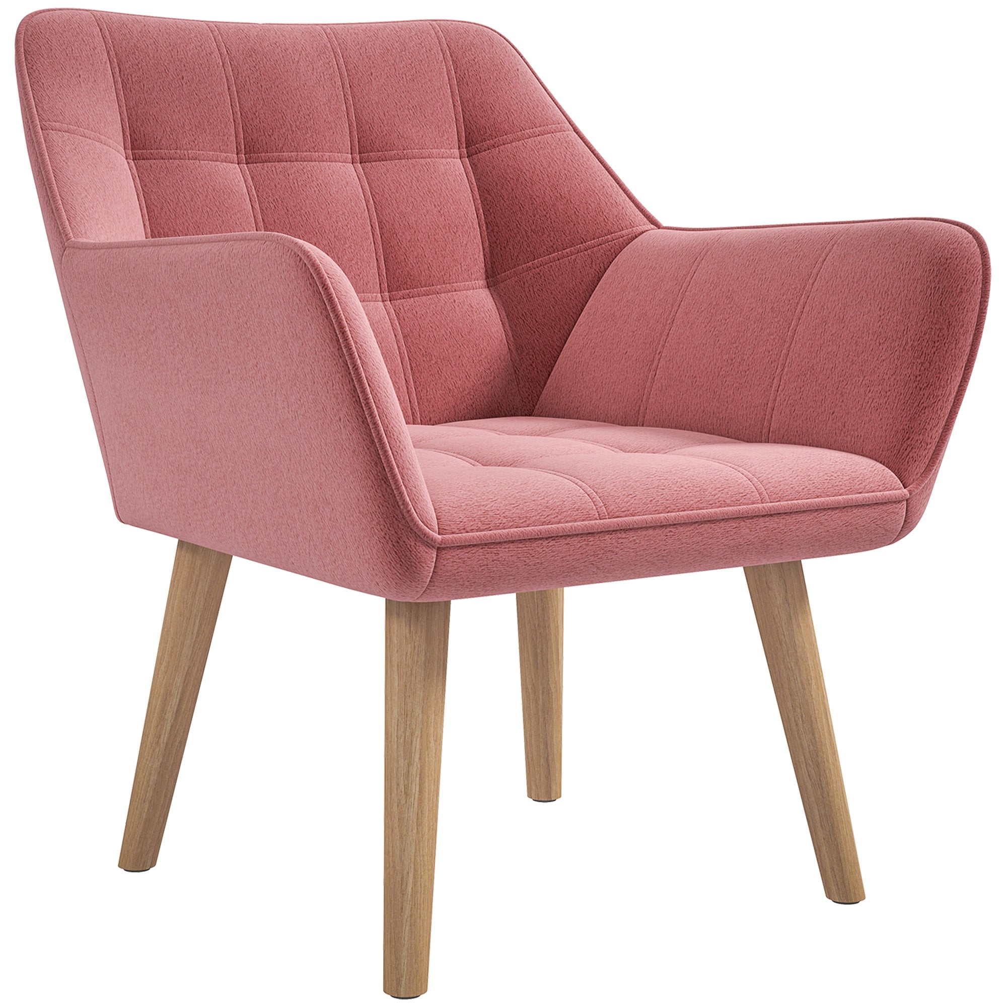 HOMCOM Armchair Accent Chair, Vanity Chair with Wide Arms, Slanted Back, Padding, Metal Frame, Wooden Legs, Home Bedroom Furniture Seating, Pink
