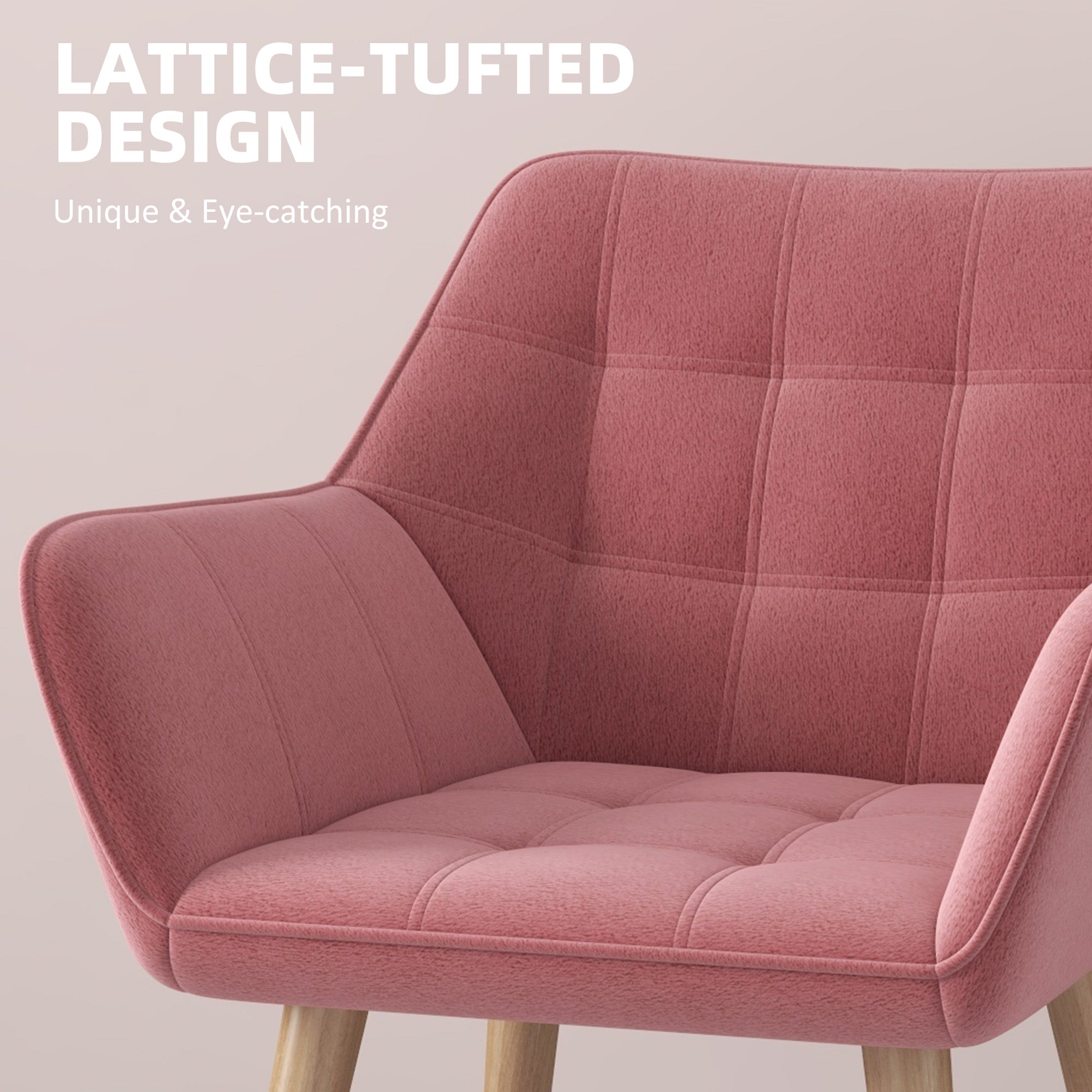 HOMCOM Armchair Accent Chair, Vanity Chair with Wide Arms, Slanted Back, Padding, Metal Frame, Wooden Legs, Home Bedroom Furniture Seating, Pink