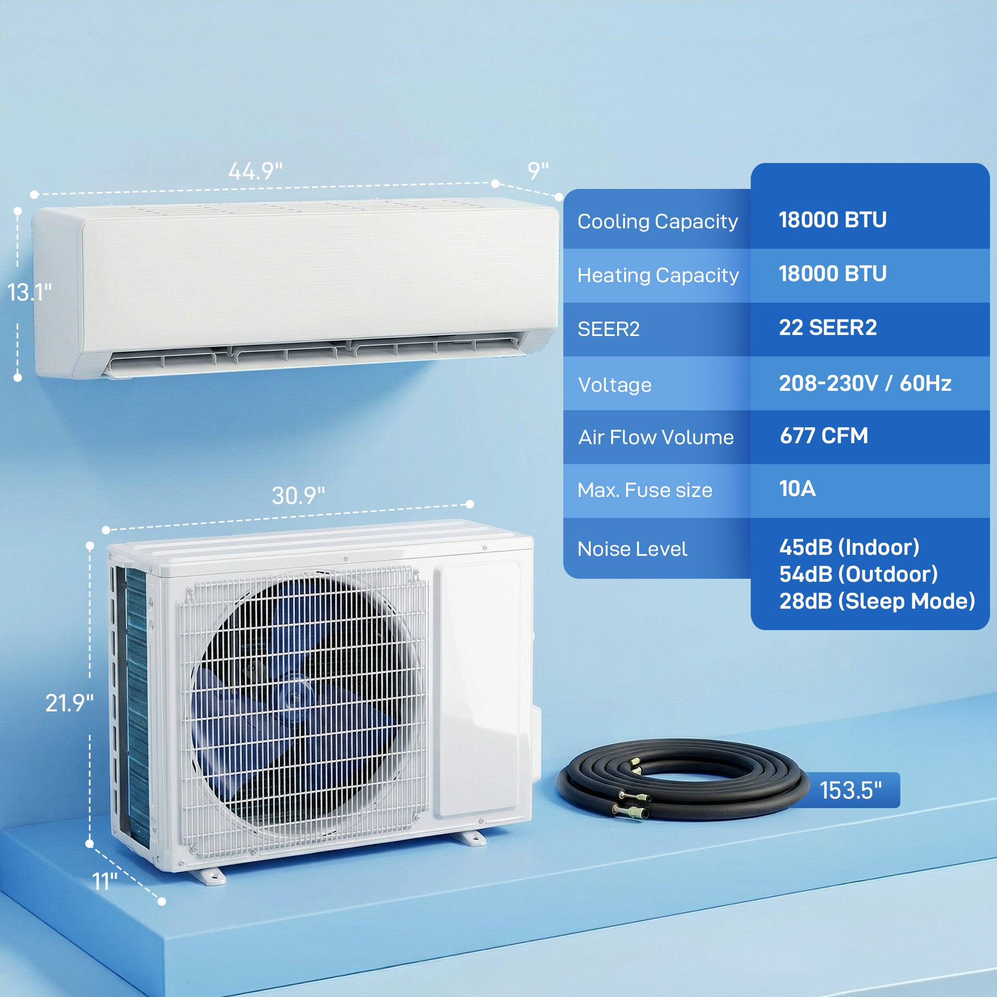 18000 BTU Mini Split Air Conditioner and Heat Pump, 22 SEER2 230V WIFI Enabled Energy Efficient Ductless Inverter AC Unit Cools up to 1250 Sq.Ft, Works with Alexa, Installation Kit