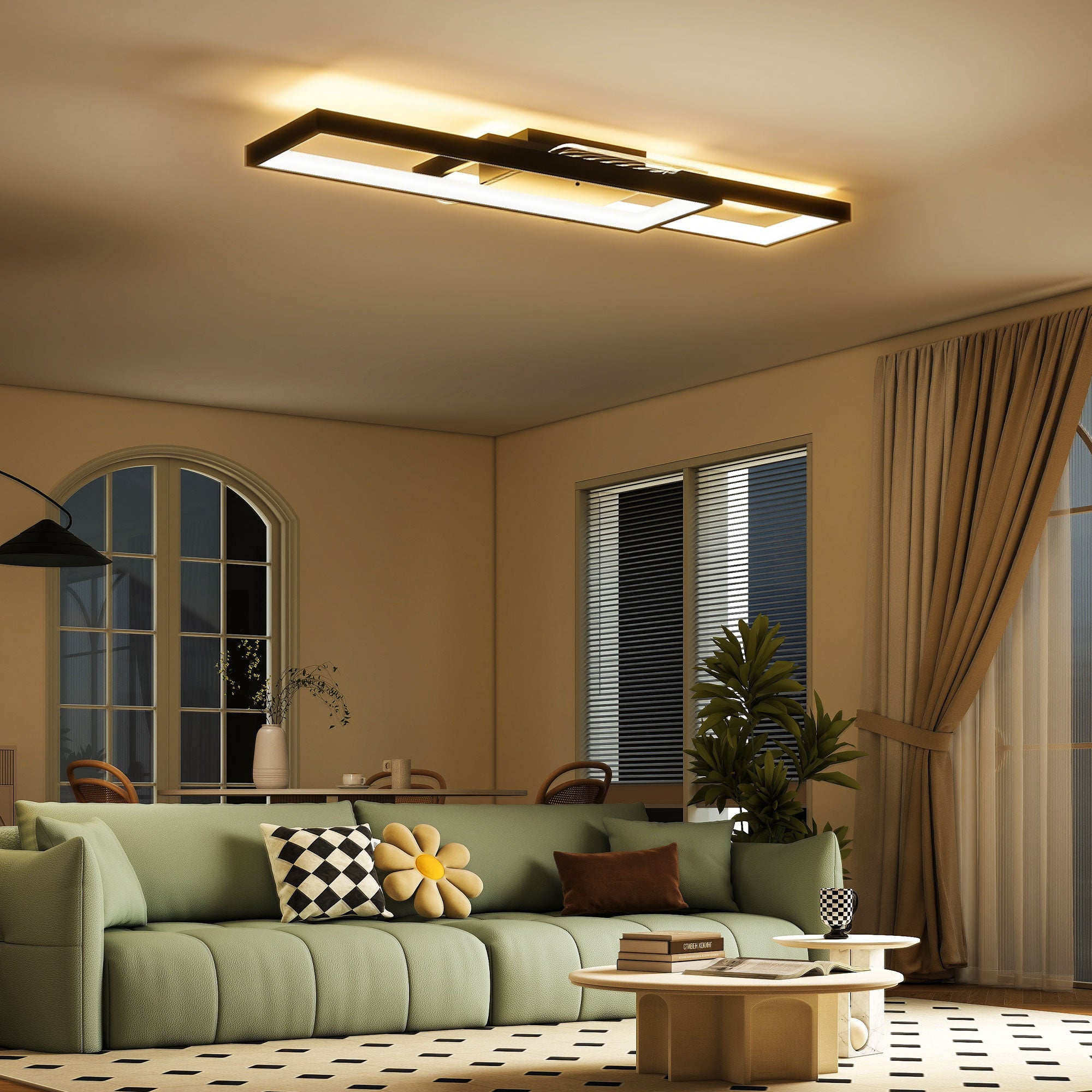 LED Ceiling Light, Modern Dimmable Ceiling Light with Wall Switch & Remote Control, Flush Mount Ceiling Lamp with 3000-6000K Colour Temperatures for Living Room, Bedroom, Black