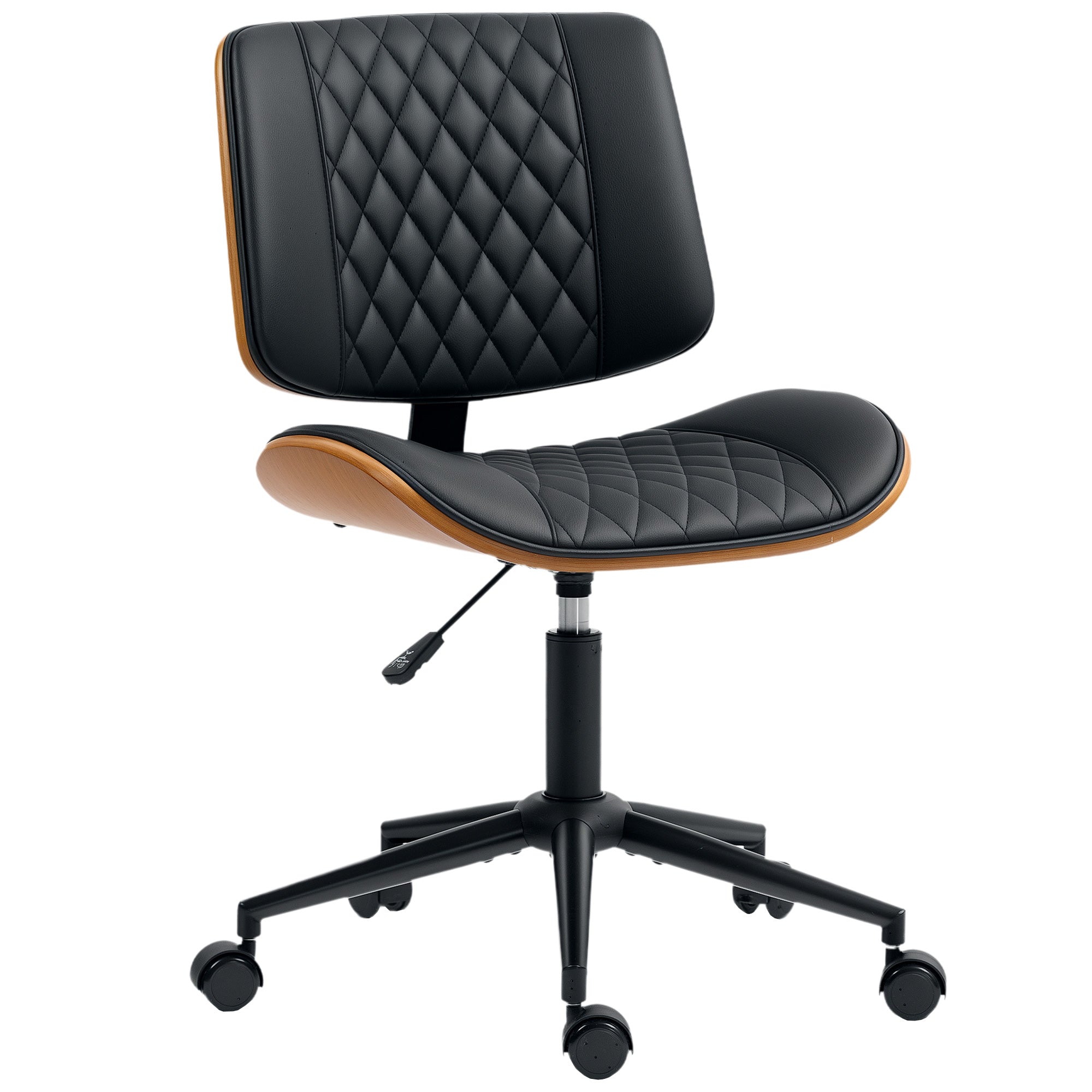 Home Office Chair No Arms with Wheels, PU Leather Mid Back Small Desk Chair with Adjustable Height, 360 Degree Swivel for Office, Reading, Meeting Room, Black