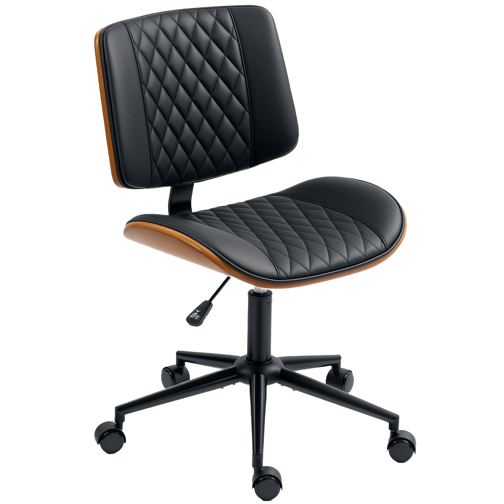 Home Office Chair No Arms with Wheels, PU Leather Mid Back Small Desk Chair with Adjustable Height, 360 Degree Swivel for Office, Reading, Meeting Room, Black