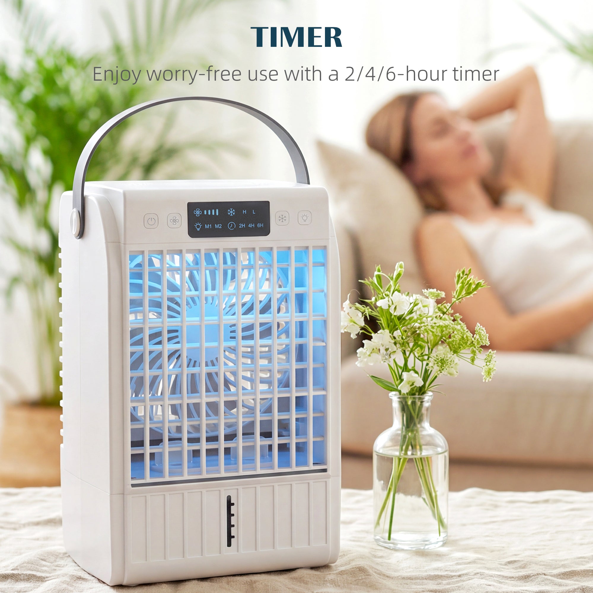 6.7 Inch Desk Fan with RGB Light, Misting Cooler and Humidifier, Table Fan with 4-Speed, 0.4 Gallons Water Tank, Air Circulator for Bedrooms Dorm Rooms Home Office, White