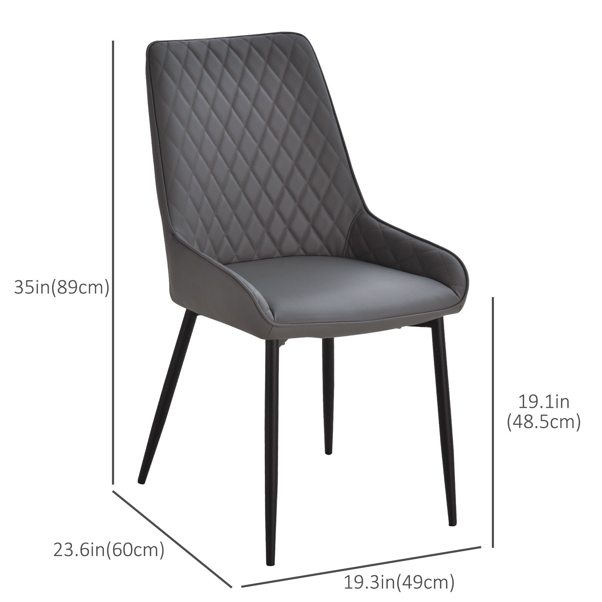 HOMCOM Dining Chairs Set of 2, Modern PU Leather Upholstered Kitchen Chairs with Diamond Tufted Backs and Steel Legs for Living Room, Dining Room, Bedroom, Grey