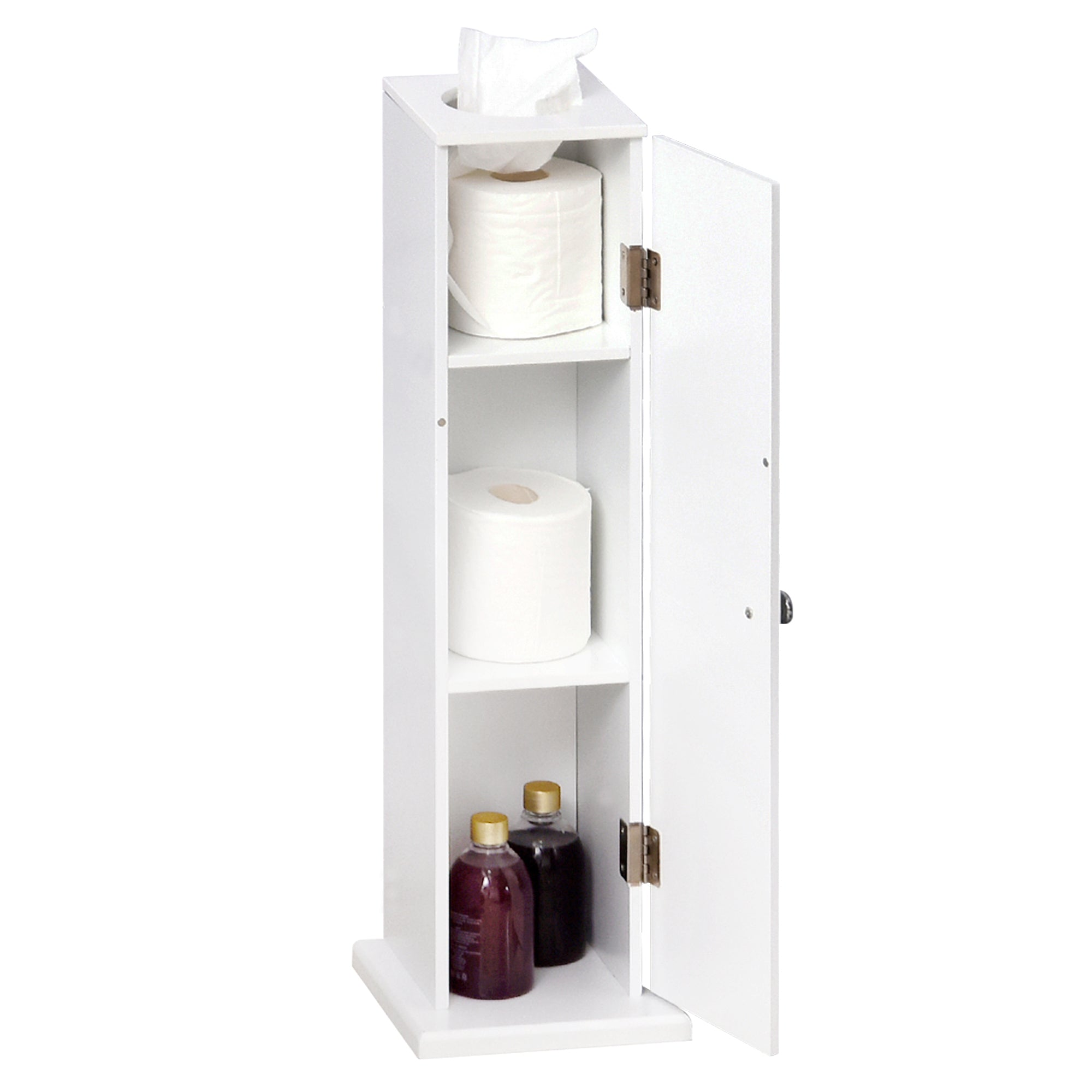 Small Toilet Paper Cabinet, Bathroom Corner Cabinet with Doors and Shelves for Paper Shampoo, White